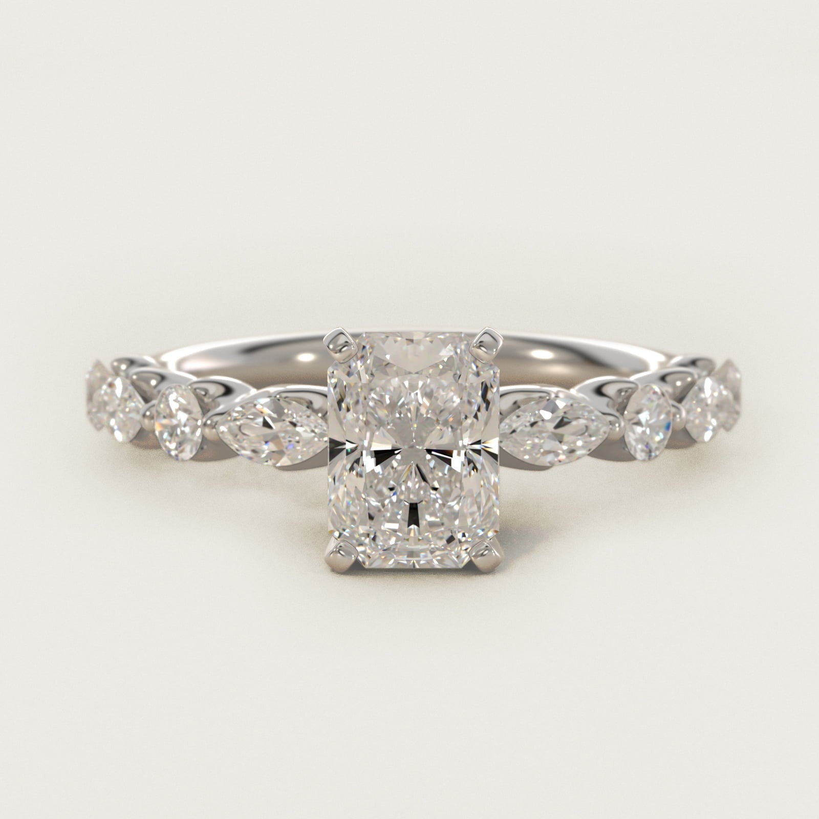Floating Marquise and Round Engagement Ring in 18k White Gold (2/5 ct. tw.) - Radiant Center