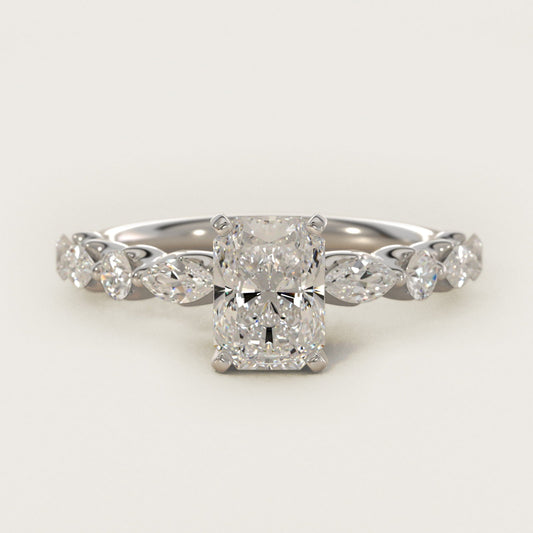 Floating Marquise and Round Engagement Ring in 18k White Gold (2/5 ct. tw.) - Radiant Center