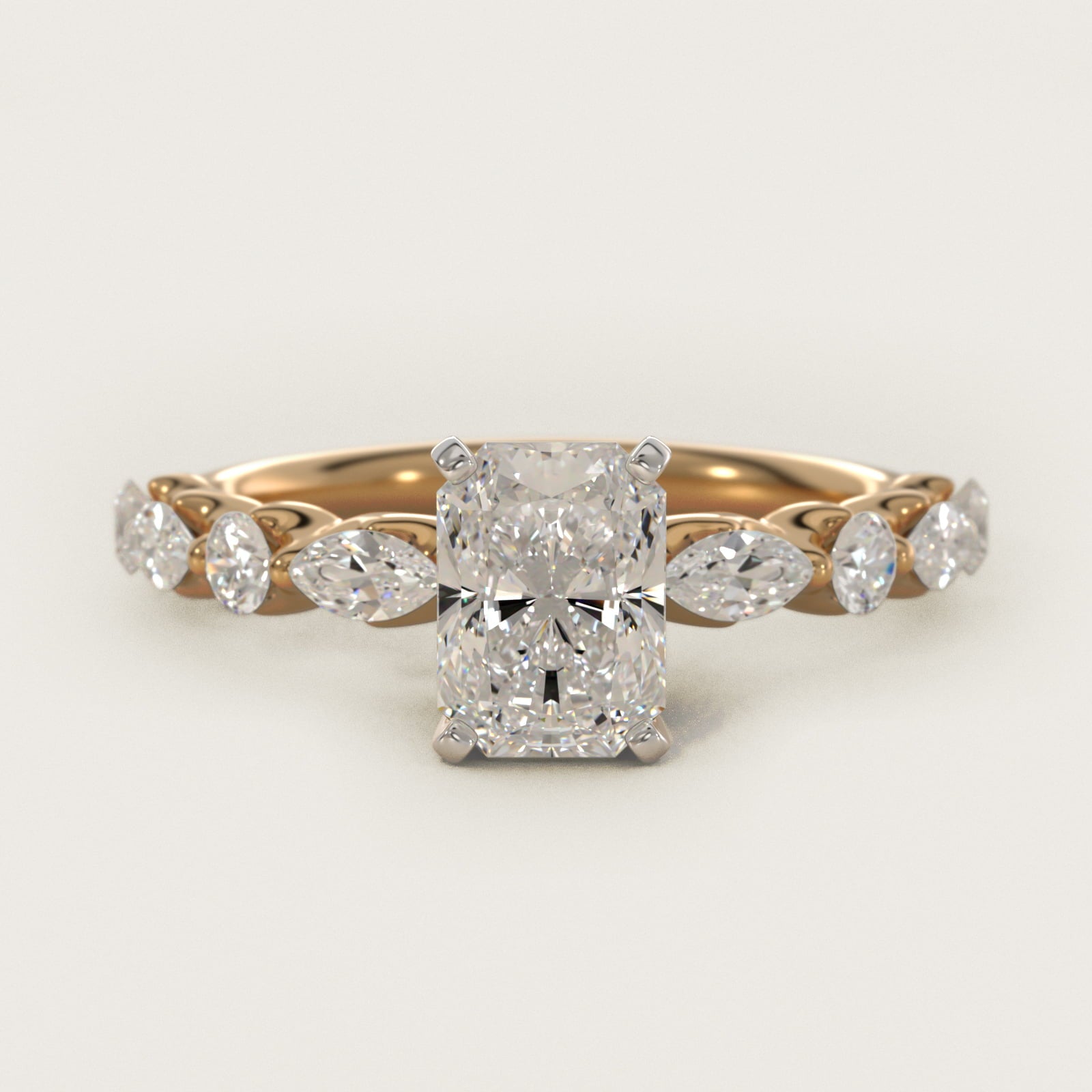 Floating Marquise and Round Engagement Ring in 14K Yellow Gold (2/5 ct. tw.) - Radiant Center