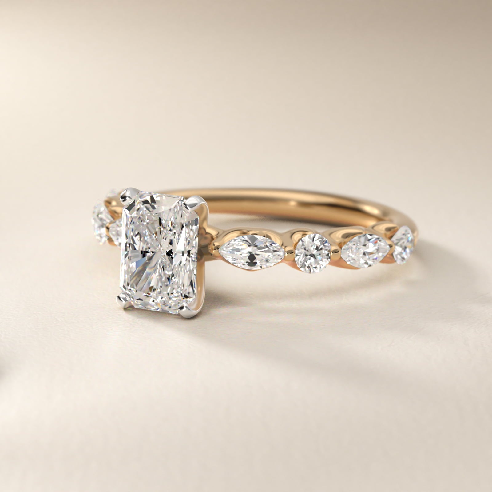 Floating Marquise and Round Engagement Ring in 14K Yellow Gold (2/5 ct. tw.) - Radiant Center
