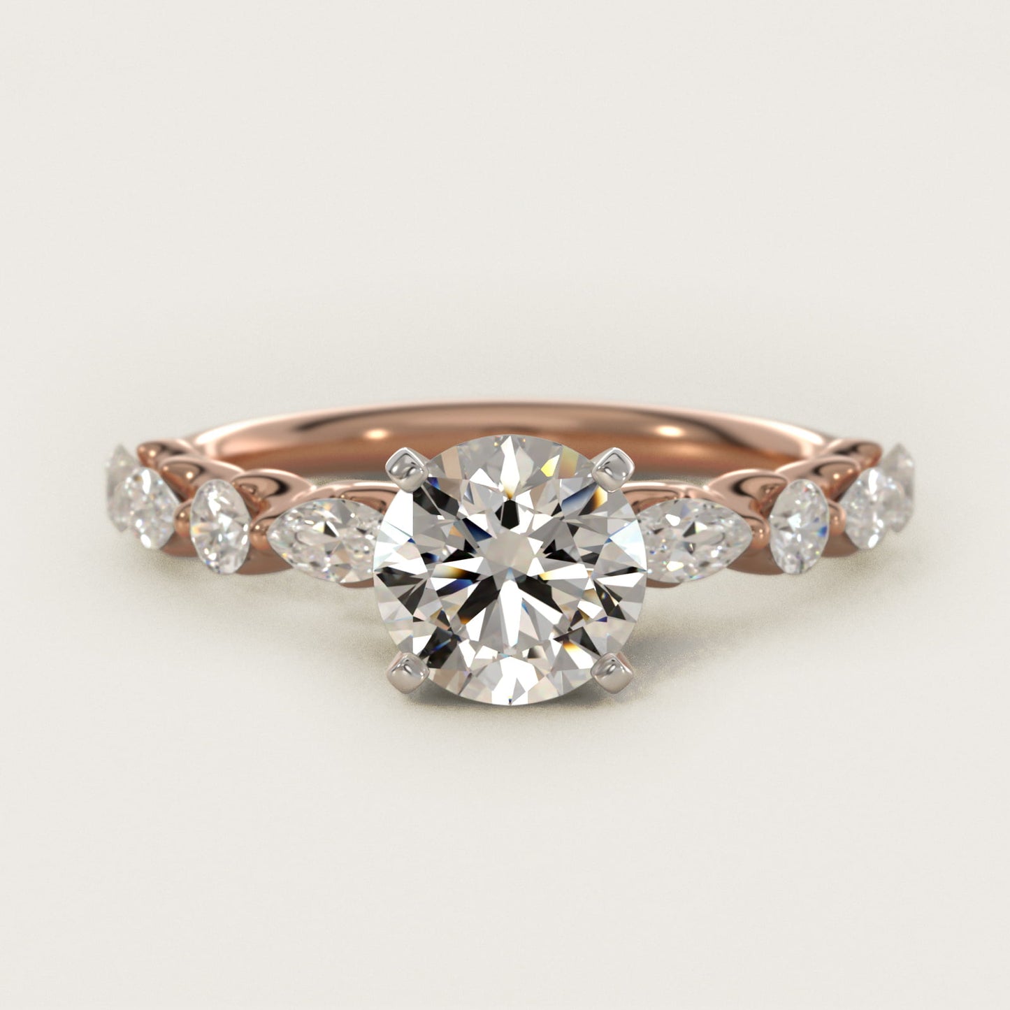 Floating Marquise and Round Engagement Ring in 14k Rose Gold (2/5 ct. tw.) - Round Center