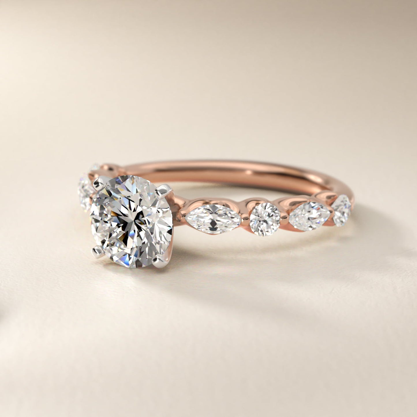 Floating Marquise and Round Engagement Ring in 14k Rose Gold (2/5 ct. tw.) - Round Center