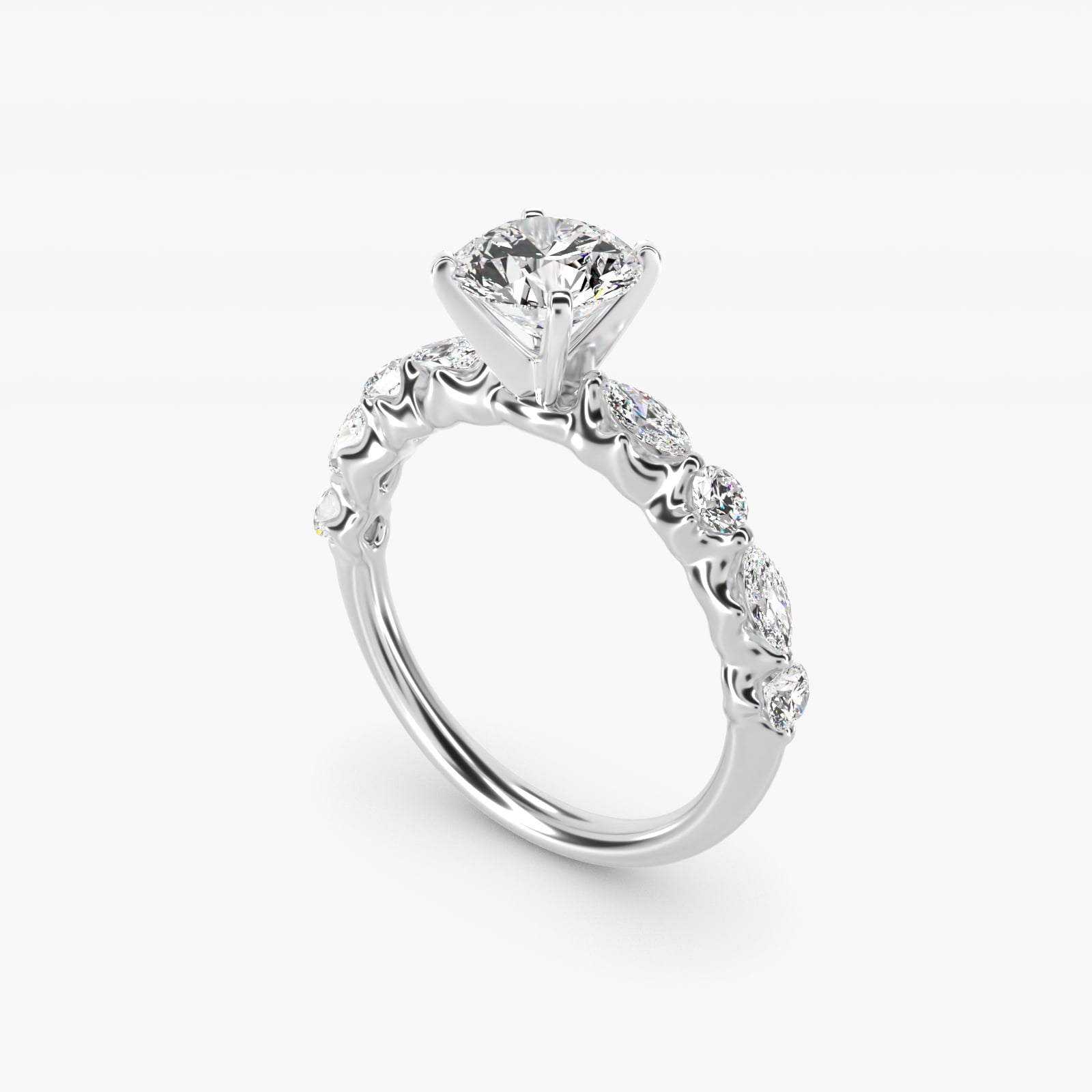 Floating Marquise and Round Engagement Ring in 14k White Gold (2/5 ct. tw.) - Round Center
