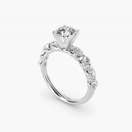 Floating Marquise and Round Engagement Ring in 14k White Gold (2/5 ct. tw.) - Round Center