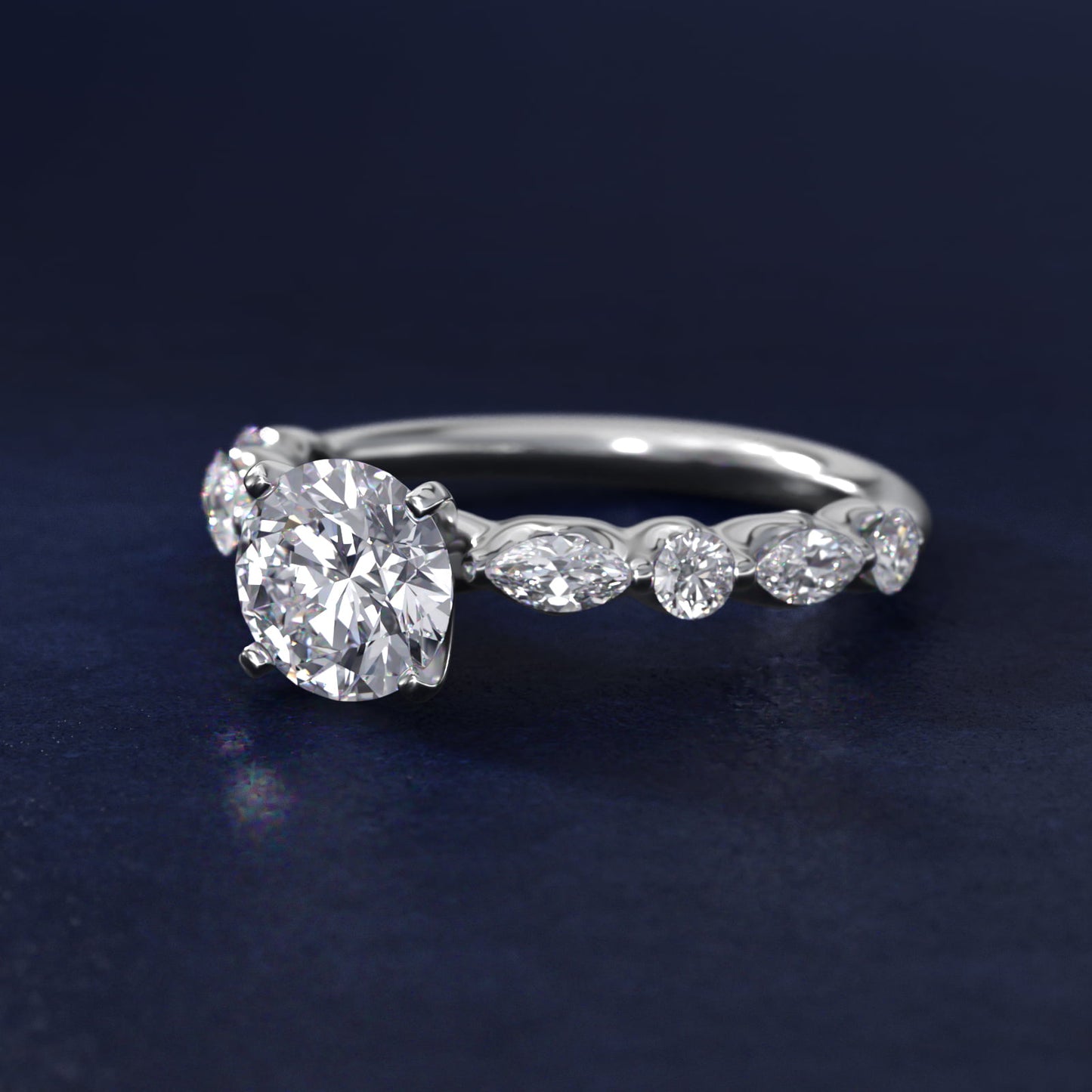 Floating Marquise and Round Engagement Ring in 14k White Gold (2/5 ct. tw.) - Round Center