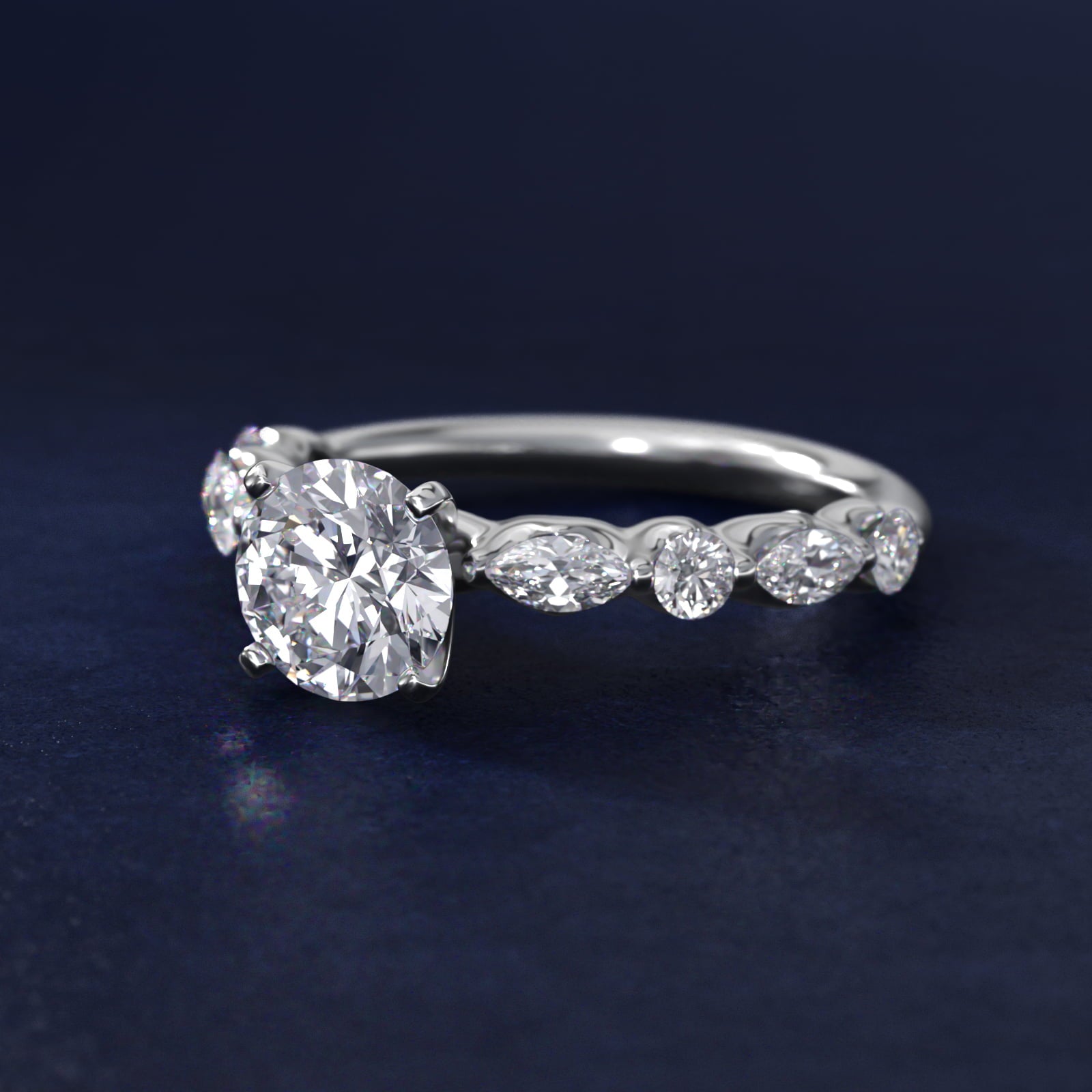 Floating Marquise and Round Engagement Ring in 14k White Gold (2/5 ct. tw.) - Round Center