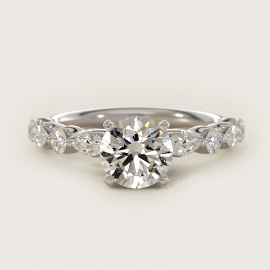 Floating Marquise and Round Engagement Ring in 18k White Gold (2/5 ct. tw.) - Round Center