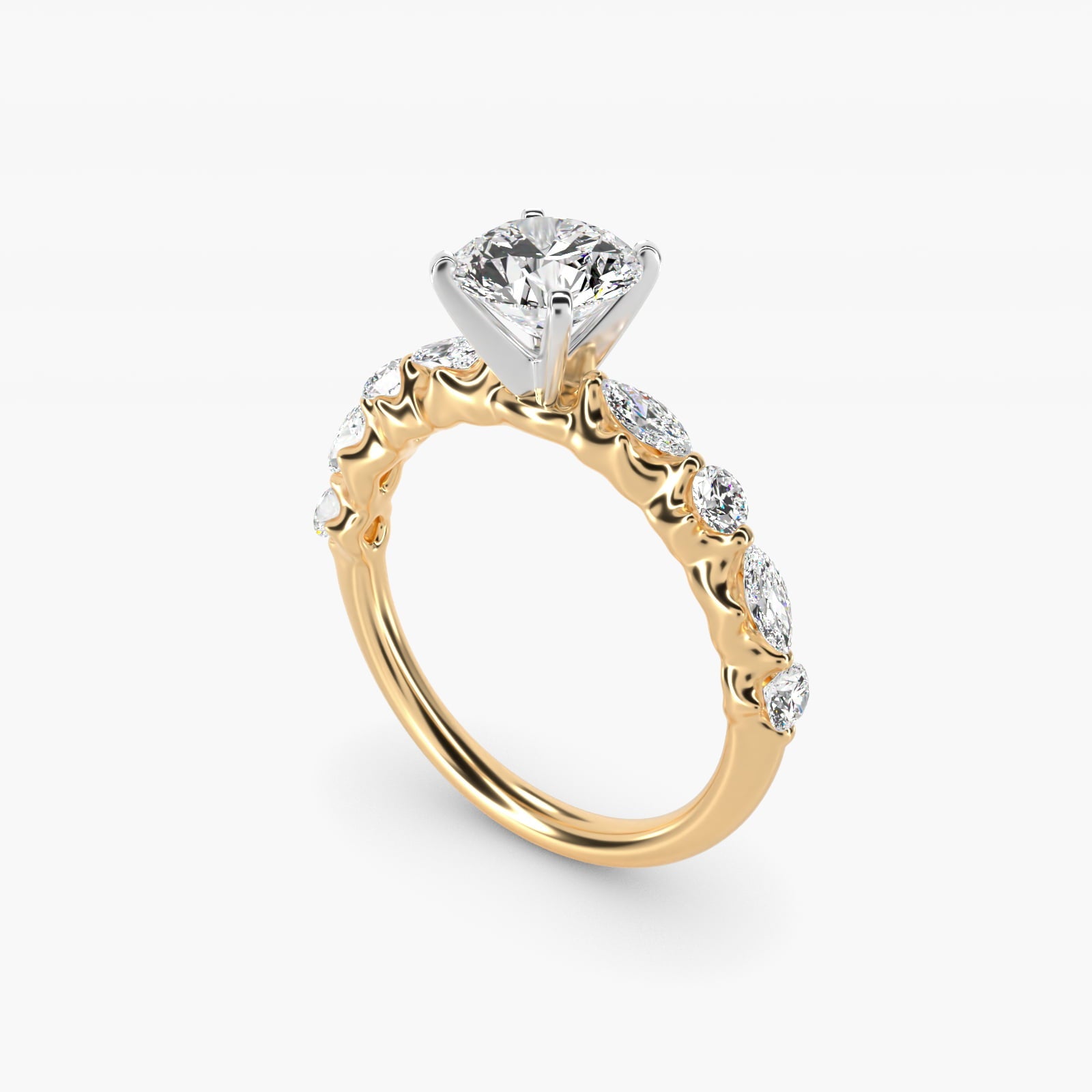 Floating Marquise and Round Engagement Ring in 18k Yellow Gold (2/5 ct. tw.) - Round Center