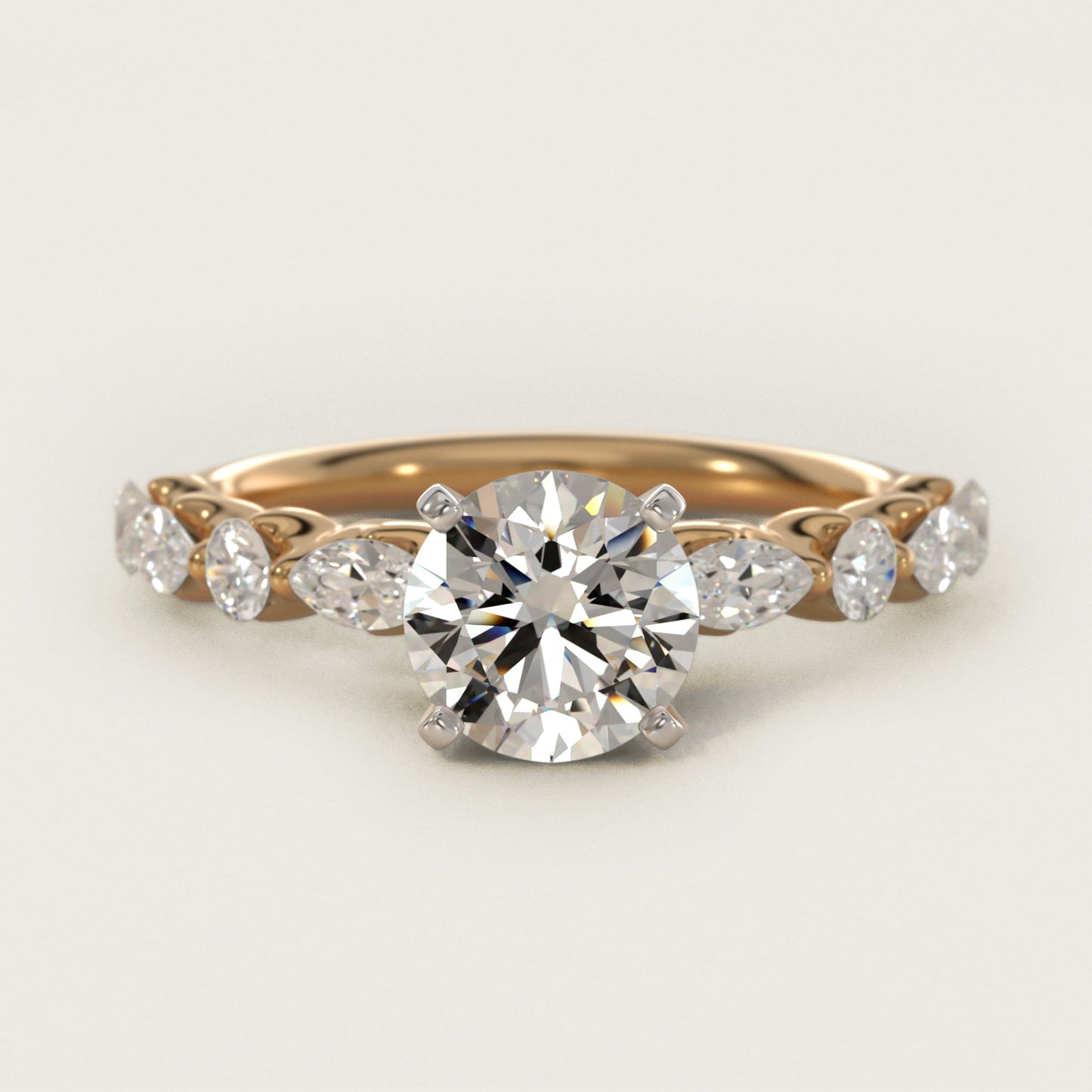 Floating Marquise and Round Engagement Ring in 14K Yellow Gold (2/5 ct. tw.) - Round Center