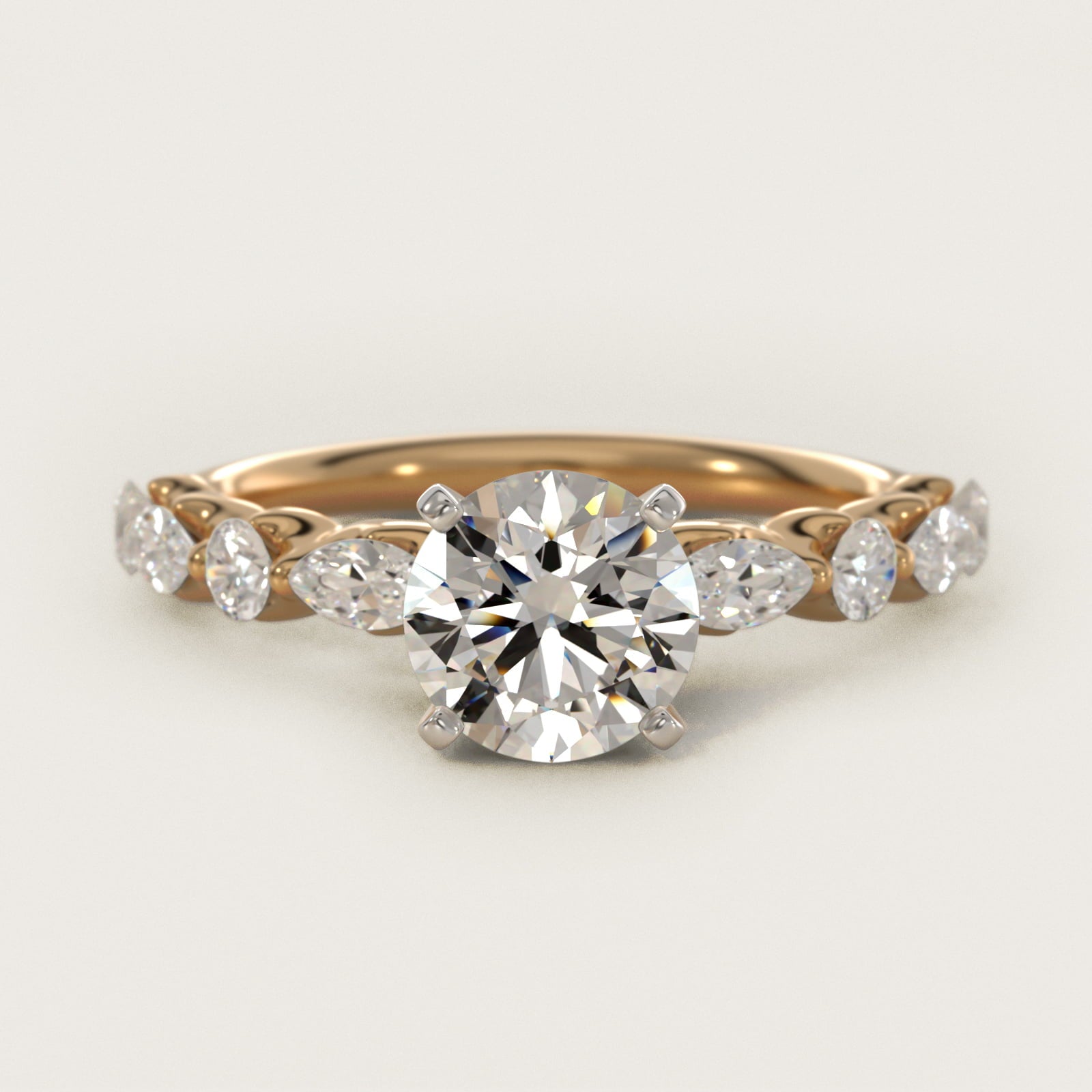 Floating Marquise and Round Engagement Ring in 14K Yellow Gold (2/5 ct. tw.) - Round Center
