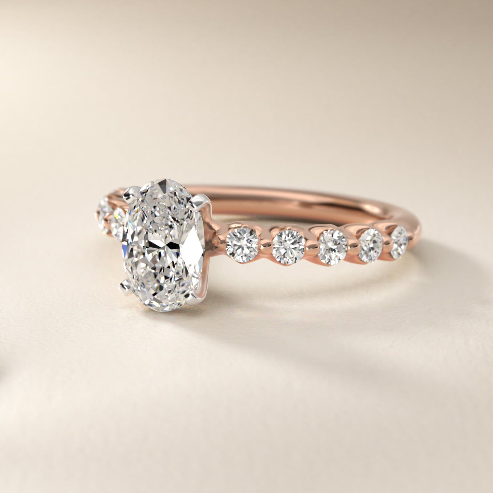Floating Diamond Engagement Ring in 14k Rose Gold (3/8 ct.tw.) - Oval Center