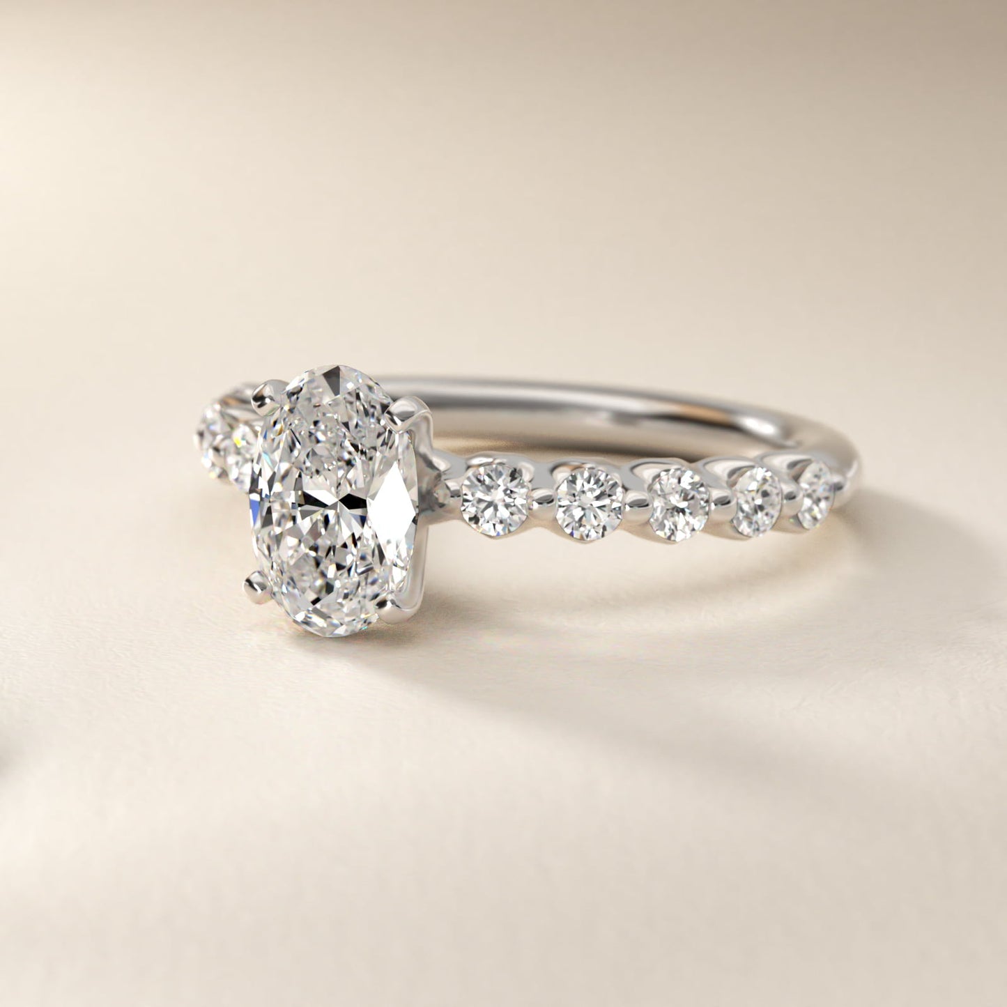 Floating Diamond Engagement Ring in 14k White Gold (3/8 ct.tw.) - Oval Center