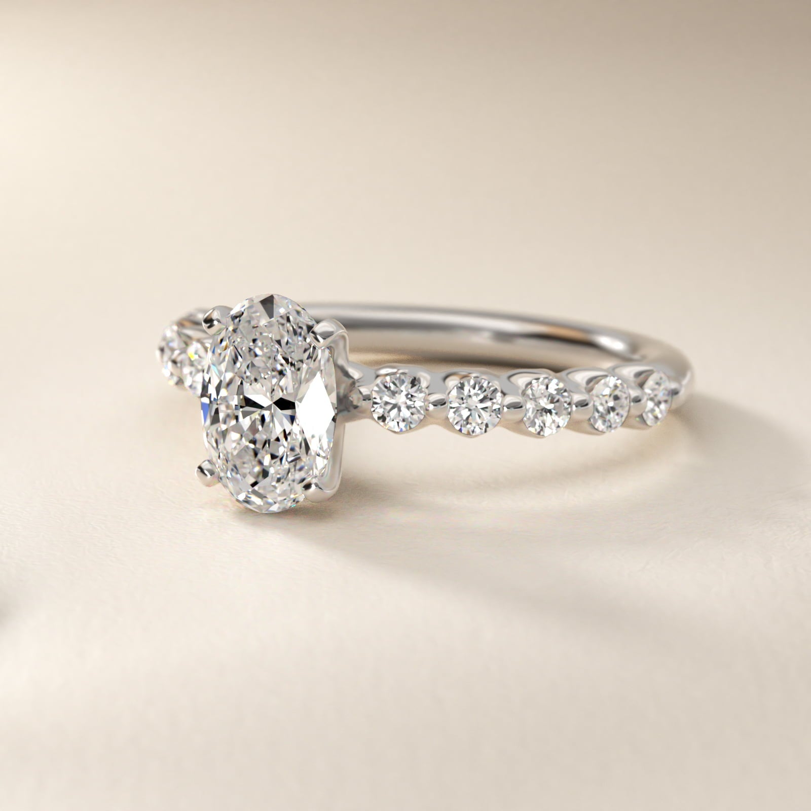Floating Diamond Engagement Ring in 14k White Gold (3/8 ct.tw.) - Oval Center