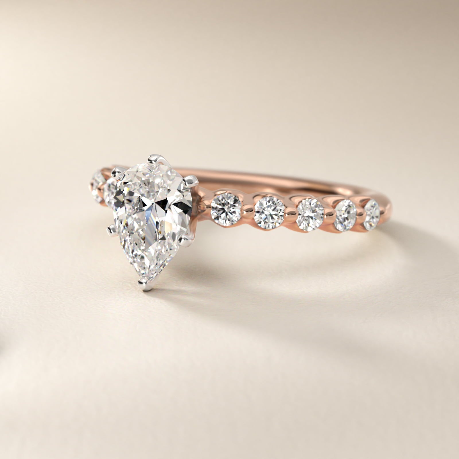 Floating Diamond Engagement Ring in 14k Rose Gold (3/8 ct.tw.) - Pear Center