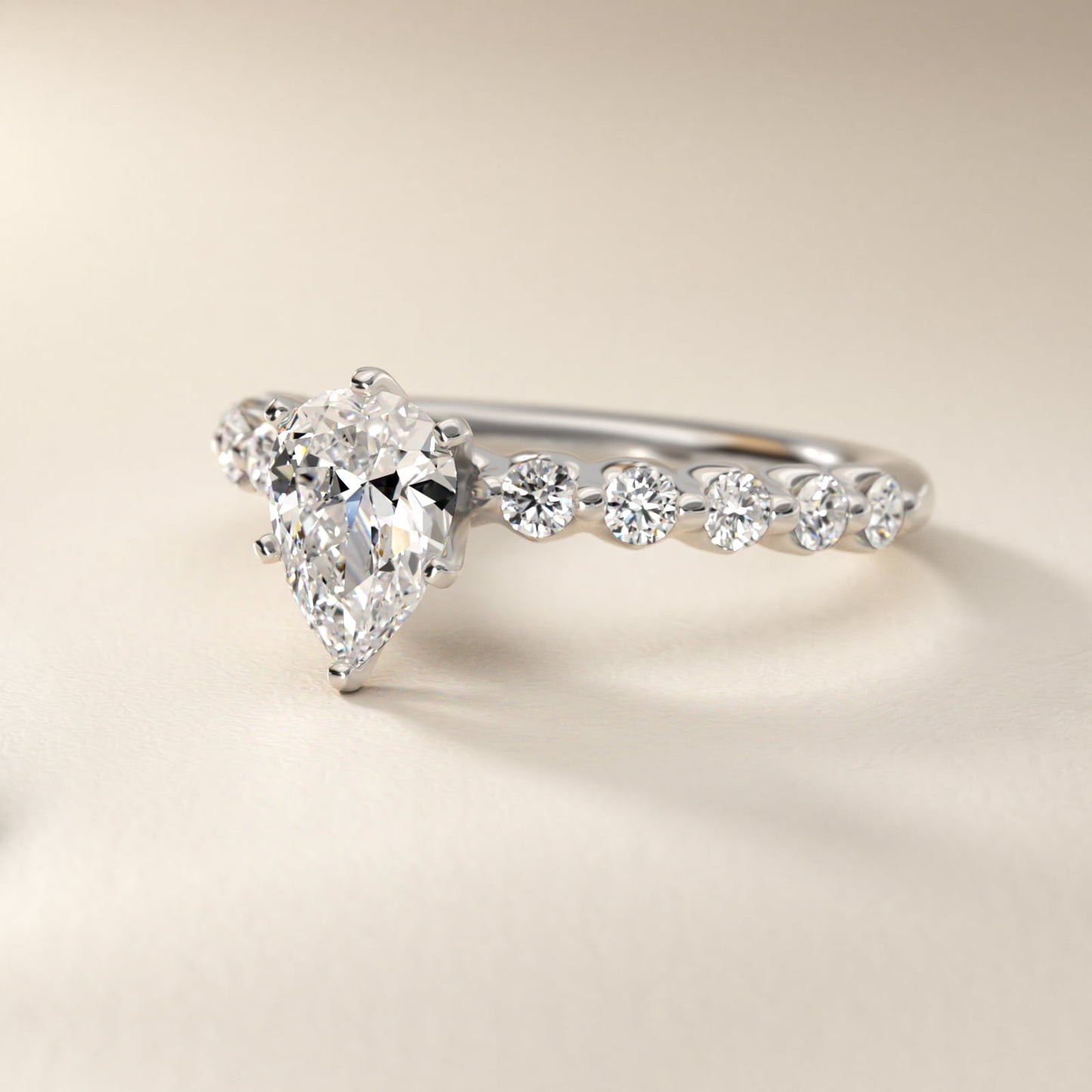 Floating Diamond Engagement Ring in 18k White Gold (3/8 ct.tw.) - Pear Center