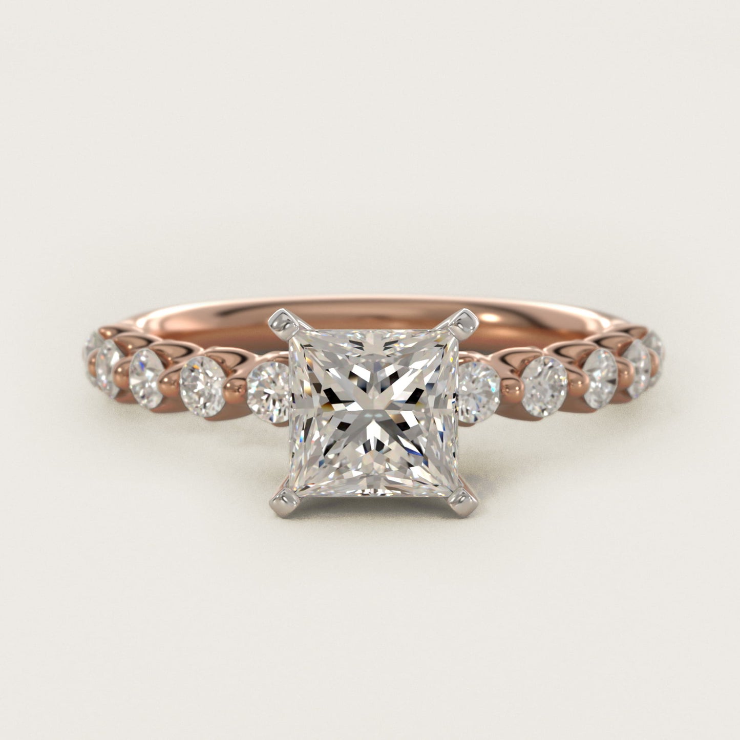 Floating Diamond Engagement Ring in 18k Rose Gold (3/8 ct.tw.) - Princess Center
