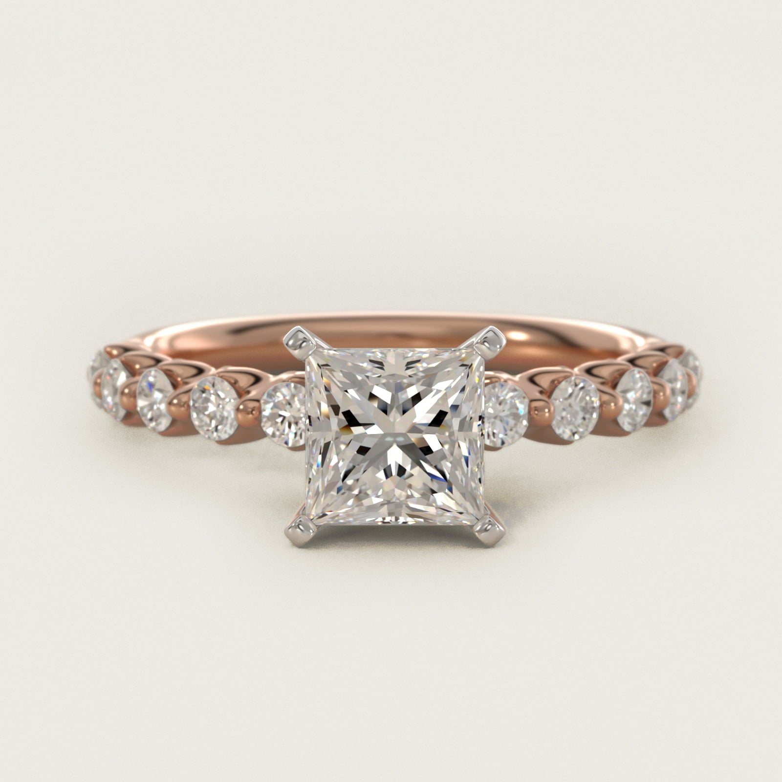Floating Diamond Engagement Ring in 18k Rose Gold (3/8 ct.tw.) - Princess Center