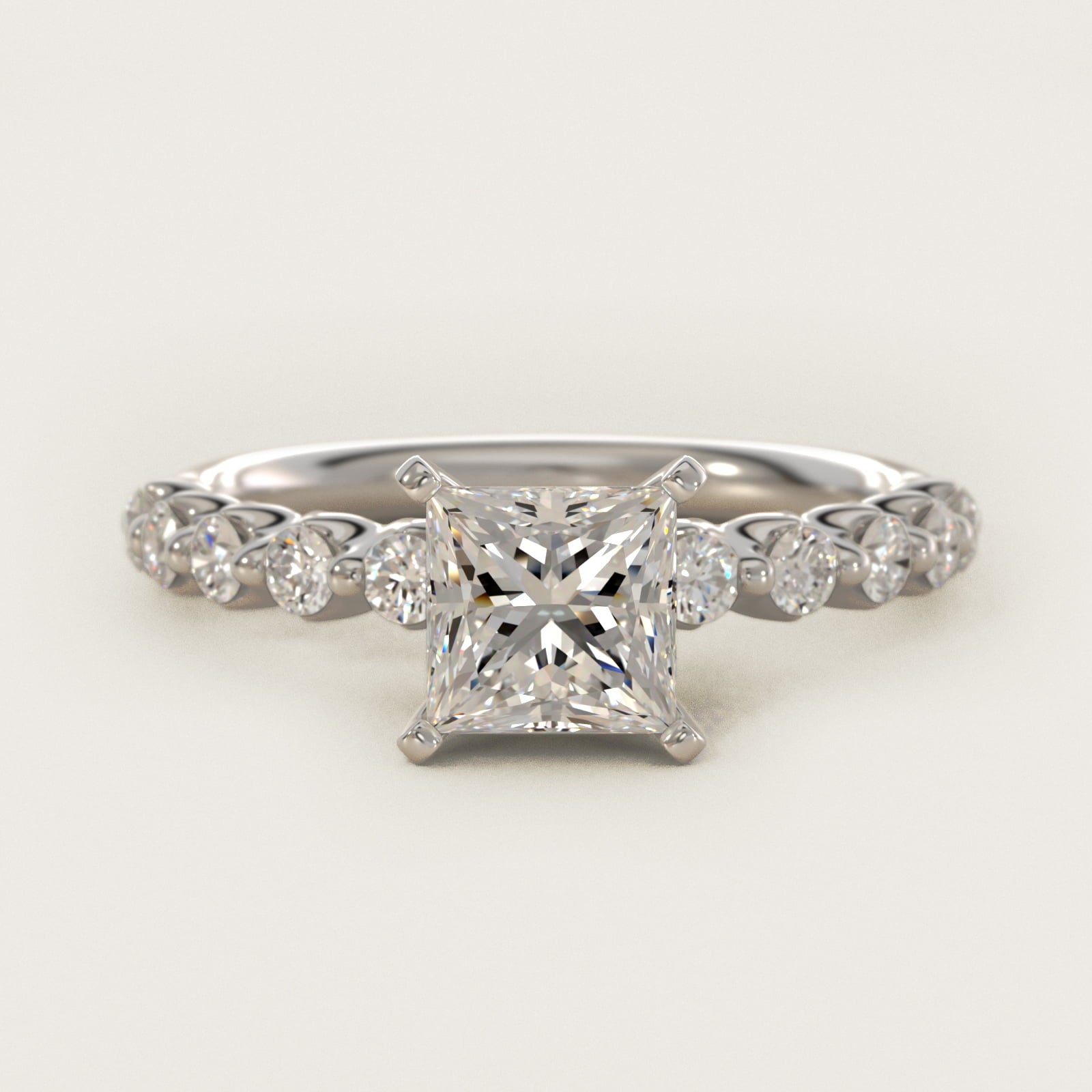 Floating Diamond Engagement Ring in 18k White Gold (3/8 ct.tw.) - Princess Center