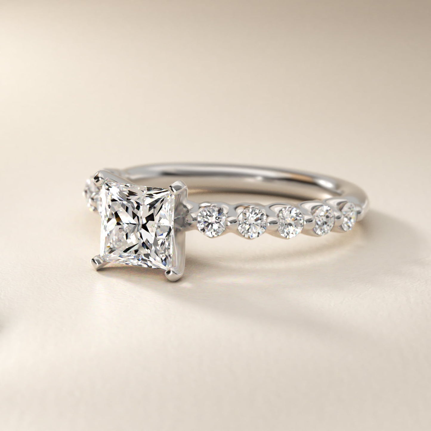Floating Diamond Engagement Ring in 14k White Gold (3/8 ct.tw.) - Princess Center