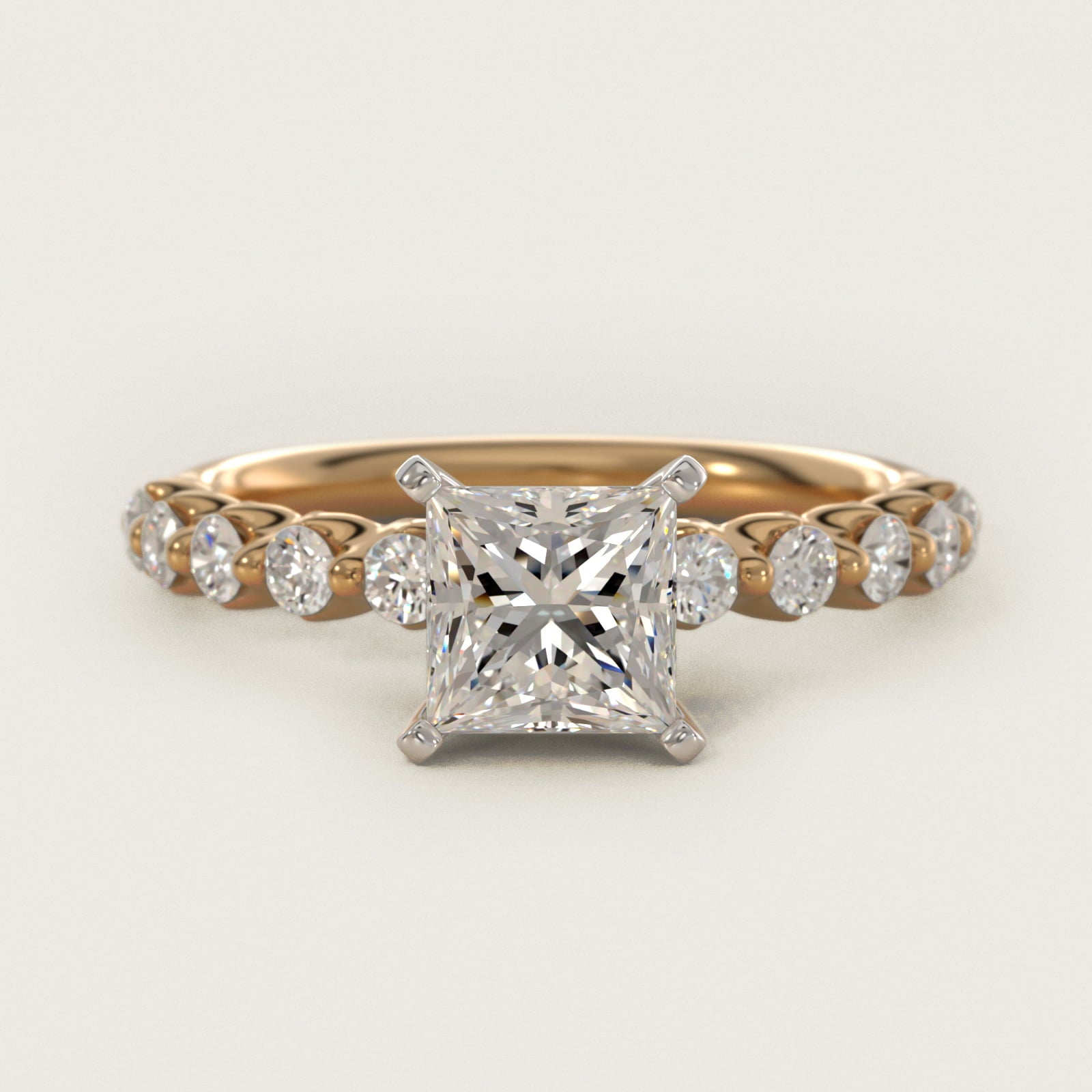 Floating Diamond Engagement Ring in 18k Yellow Gold (3/8 ct.tw.) - Princess Center