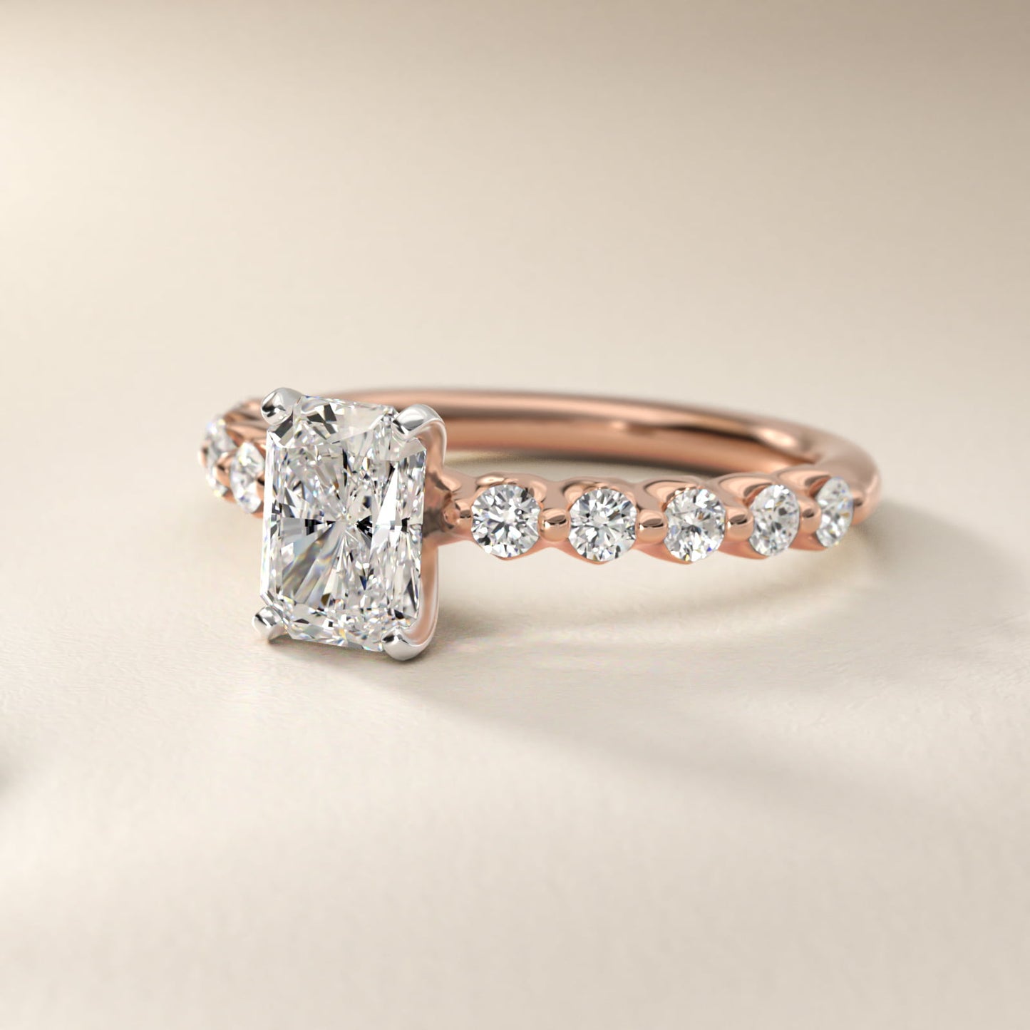 Floating Diamond Engagement Ring in 18k Rose Gold (3/8 ct.tw.) - Radiant Center