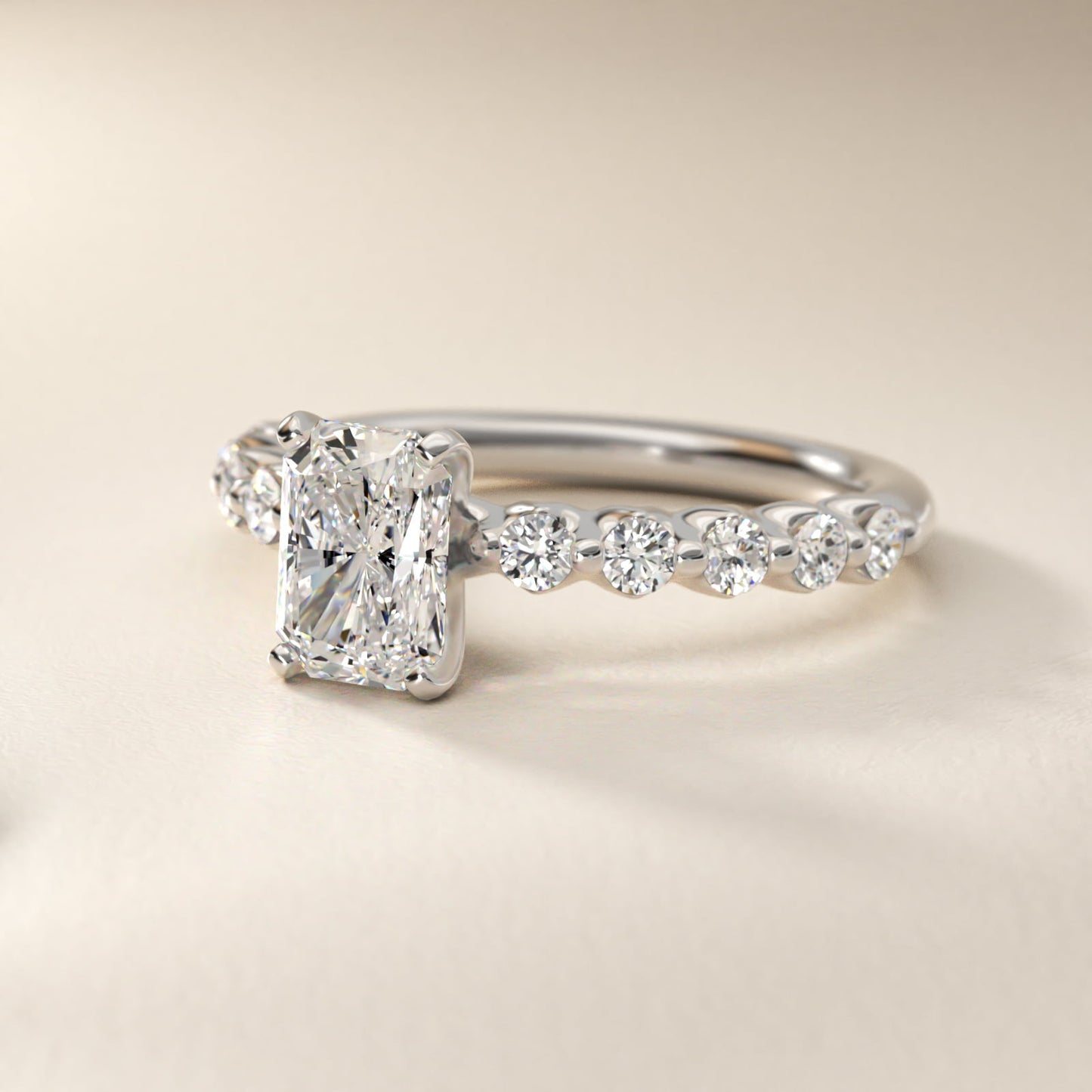 Floating Diamond Engagement Ring in 18k White Gold (3/8 ct.tw.) - Radiant Center