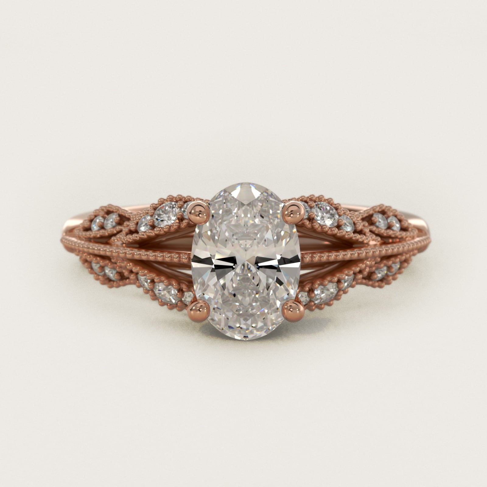 Floral Bouquet Vintage-Style Engagement Ring In 18k Rose Gold By James Allen - Oval Center