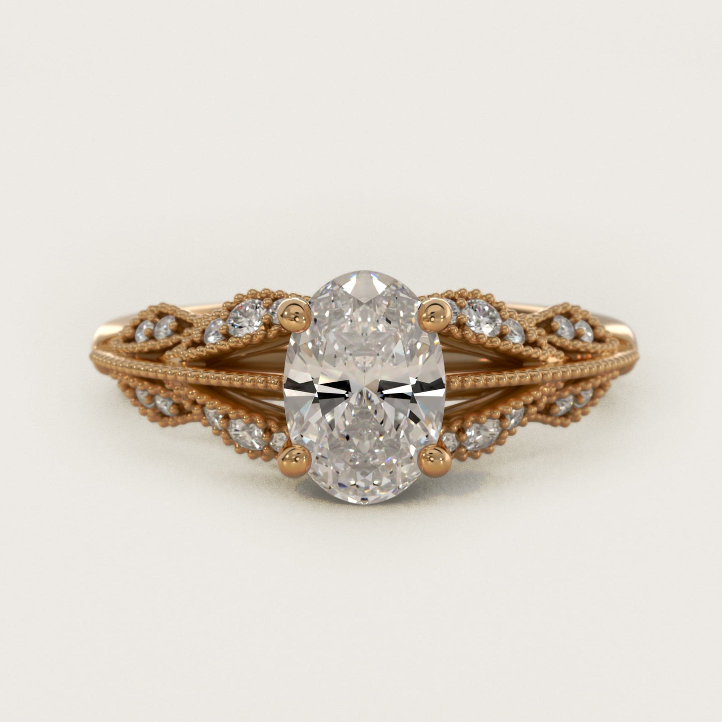 Floral Bouquet Vintage-Style Engagement Ring In 14K Yellow Gold By James Allen - Oval Center