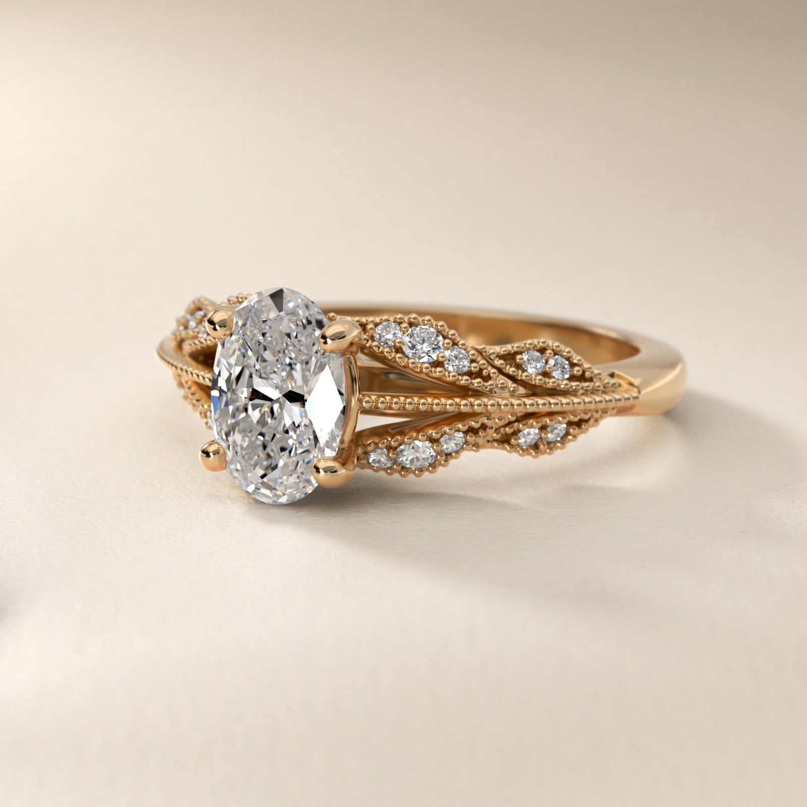 Floral Bouquet Vintage-Style Engagement Ring In 14K Yellow Gold By James Allen - Oval Center