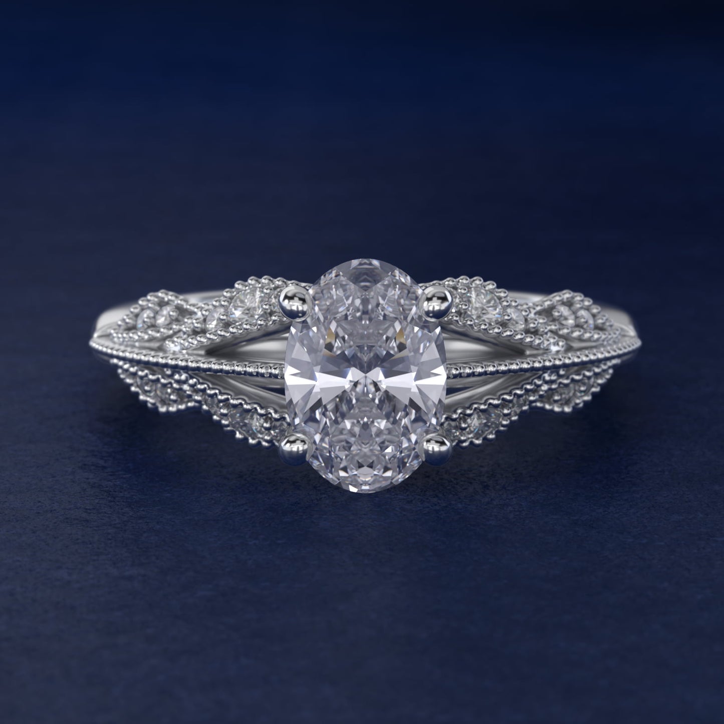 Floral Bouquet Vintage-Style Engagement Ring In Platinum By James Allen - Oval Center