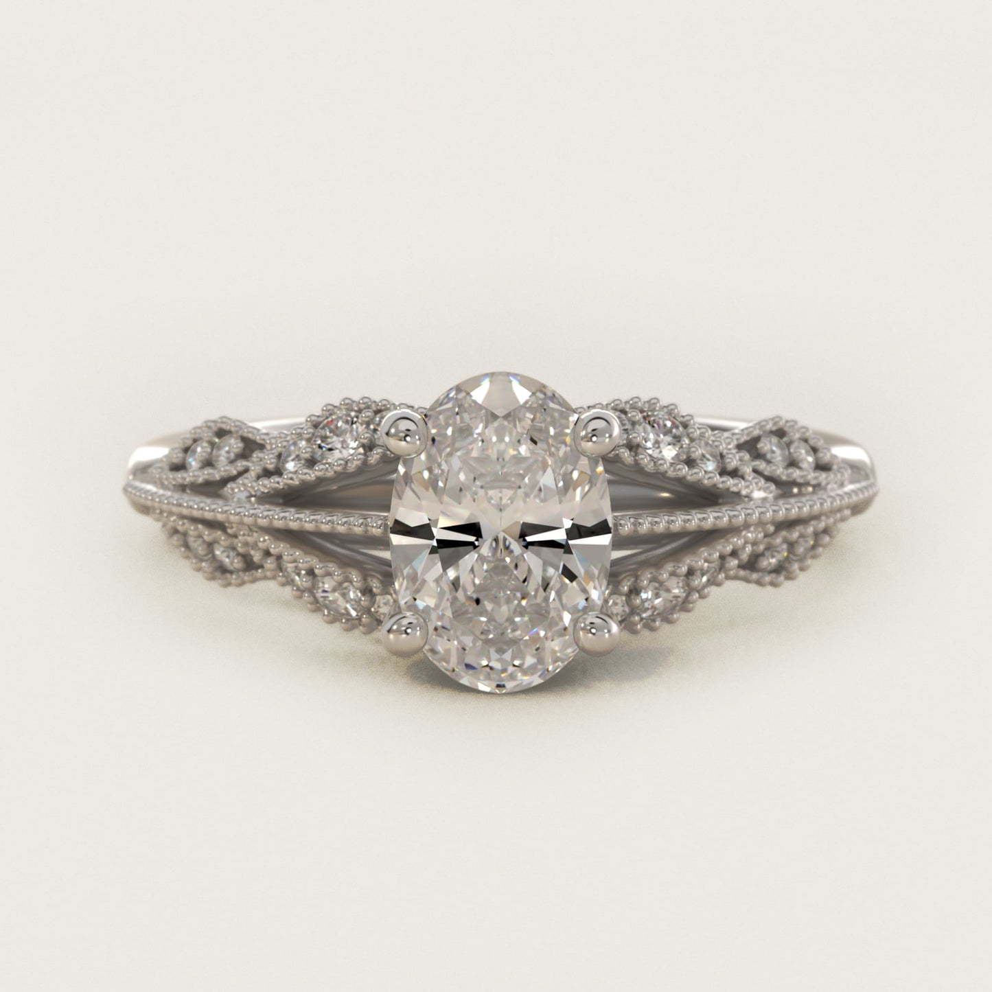 Floral Bouquet Vintage-Style Engagement Ring In Platinum By James Allen - Oval Center