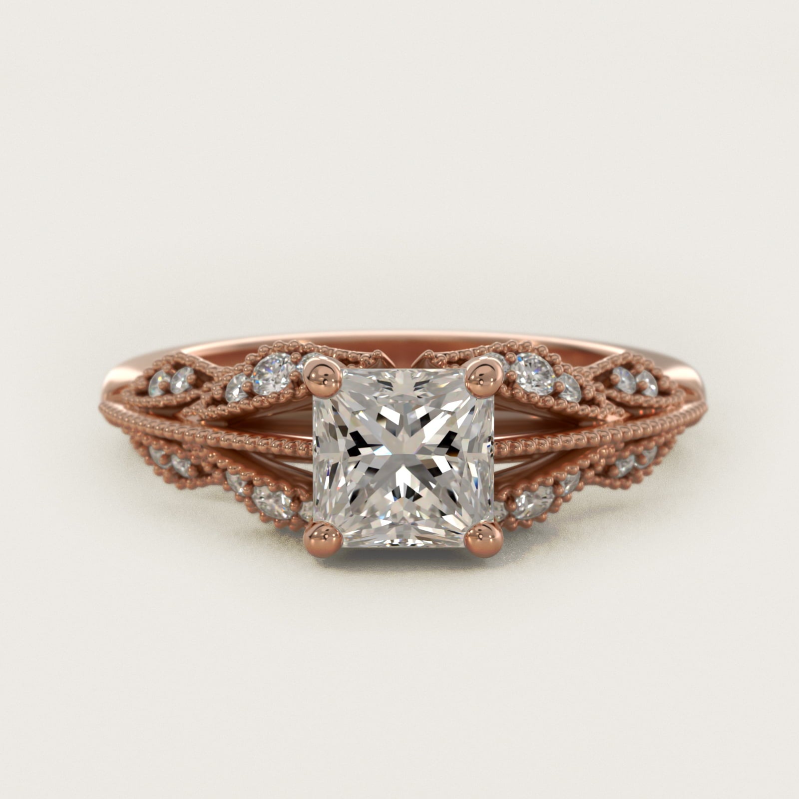 Floral Bouquet Vintage-Style Engagement Ring In 14K Rose Gold By James Allen - Princess Center
