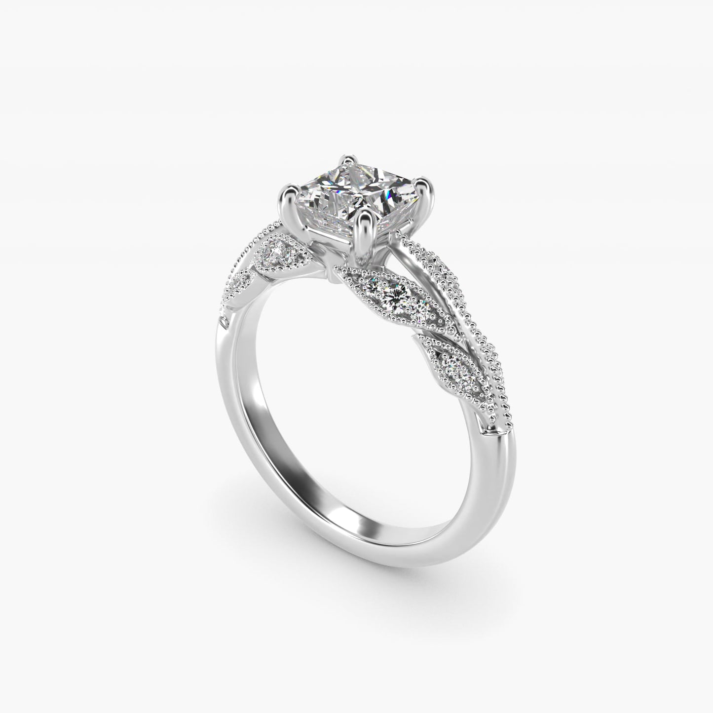 Floral Bouquet Vintage-Style Engagement Ring In 18K White Gold By James Allen - Princess Center