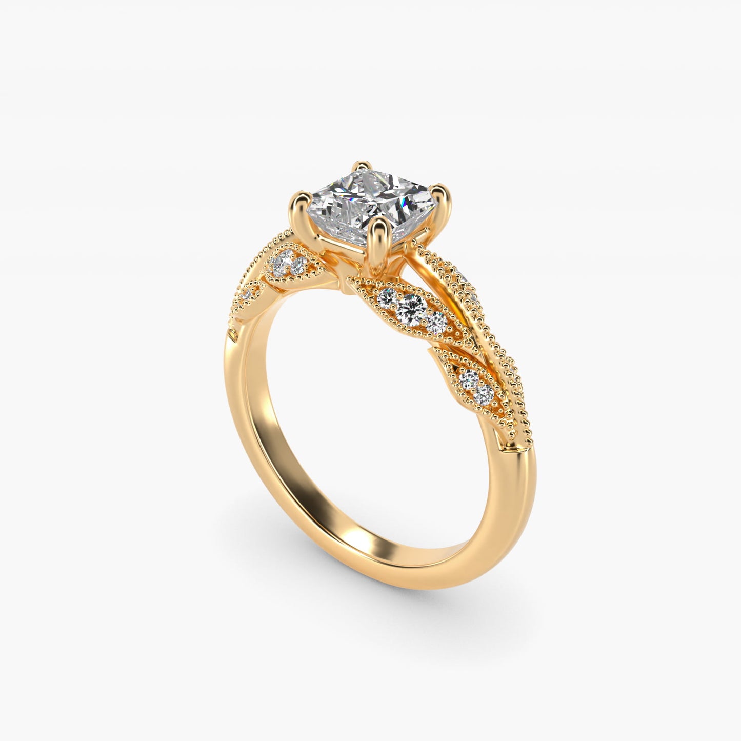 Floral Bouquet Vintage-Style Engagement Ring In 18k Yellow Gold By James Allen - Princess Center