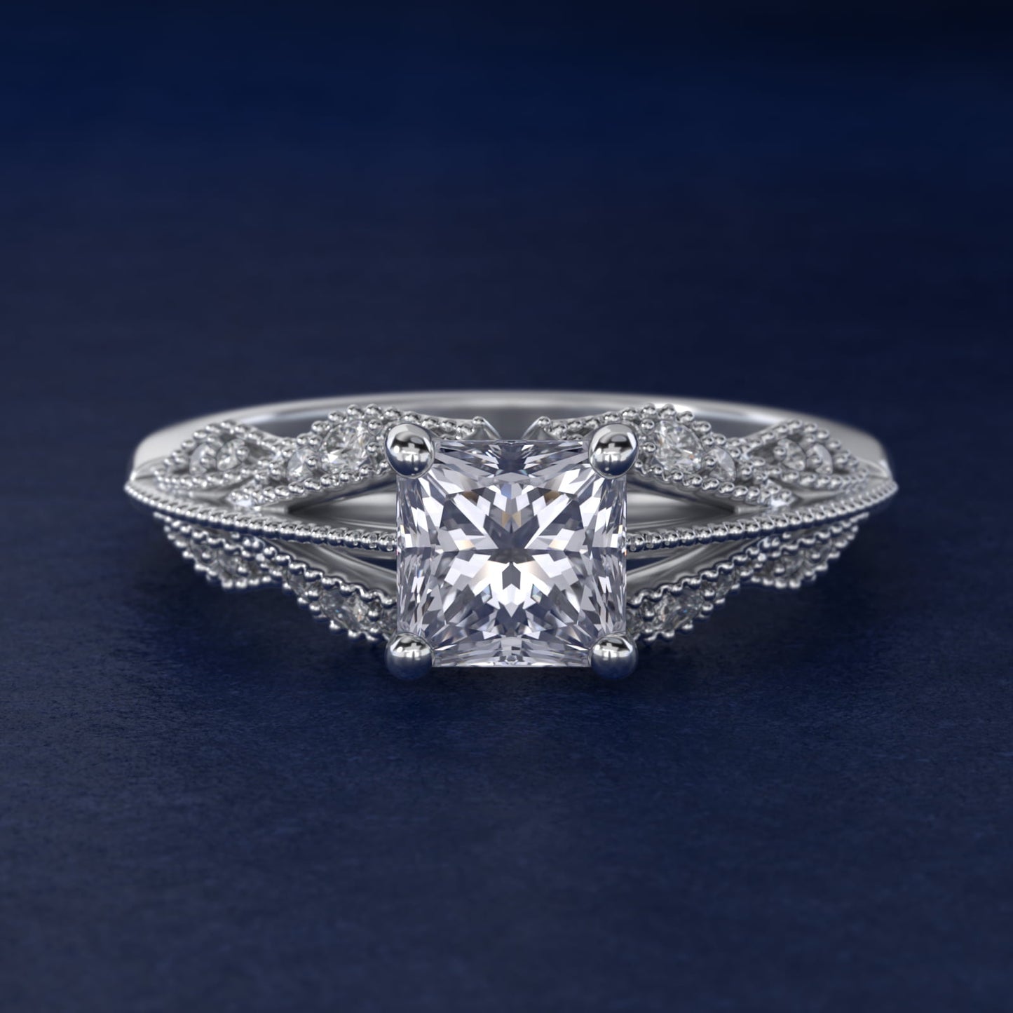 Floral Bouquet Vintage-Style Engagement Ring In Platinum By James Allen - Princess Center