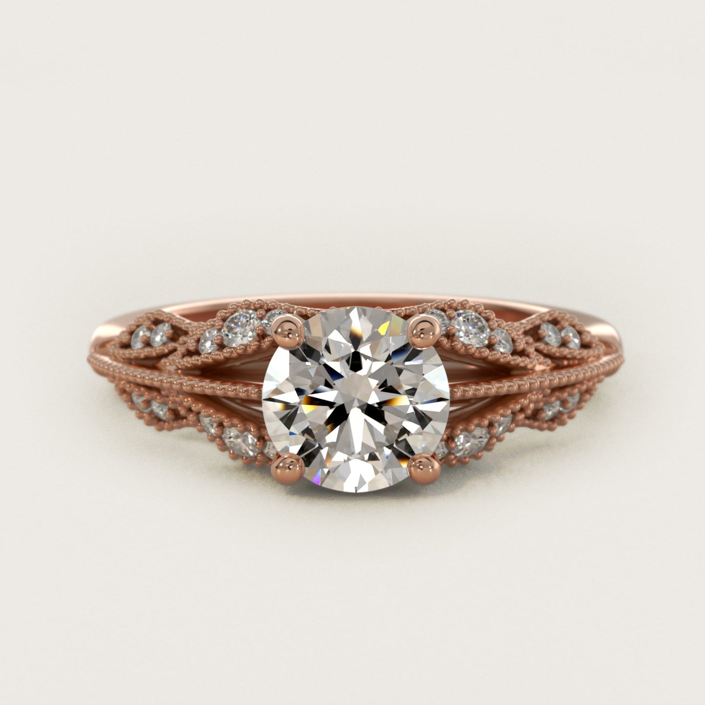 Floral Bouquet Vintage-Style Engagement Ring In 18k Rose Gold By James Allen - Round Center