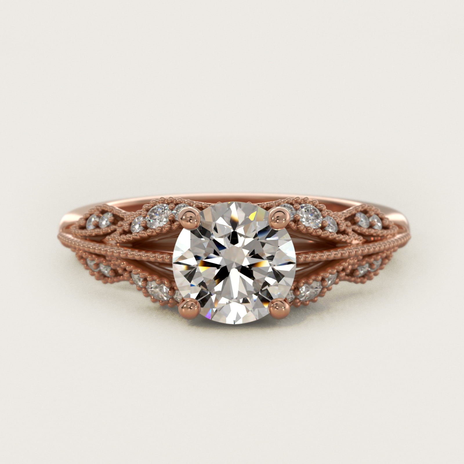 Floral Bouquet Vintage-Style Engagement Ring In 18k Rose Gold By James Allen - Round Center