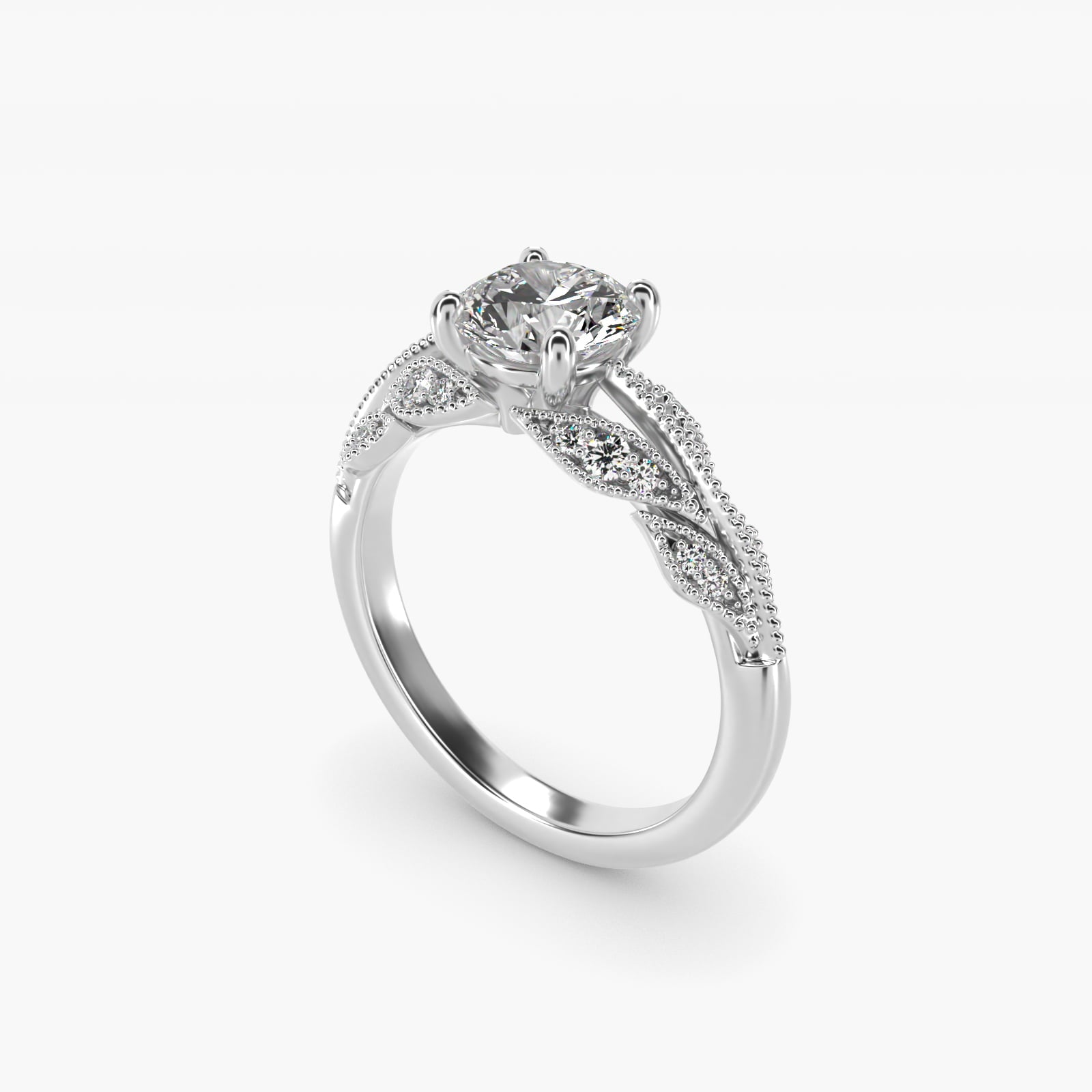 Floral Bouquet Vintage-Style Engagement Ring In 18K White Gold By James Allen - Round Center