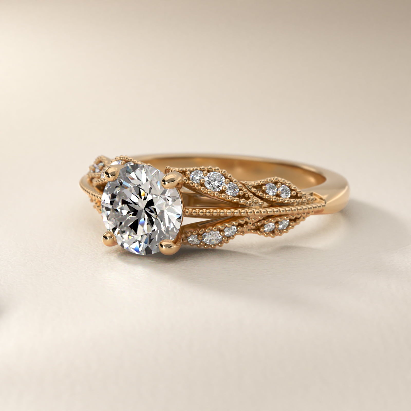 Floral Bouquet Vintage-Style Engagement Ring In 18k Yellow Gold By James Allen - Round Center