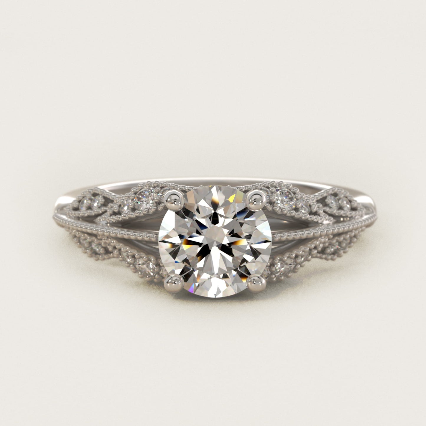Floral Bouquet Vintage-Style Engagement Ring In Platinum By James Allen - Round Center