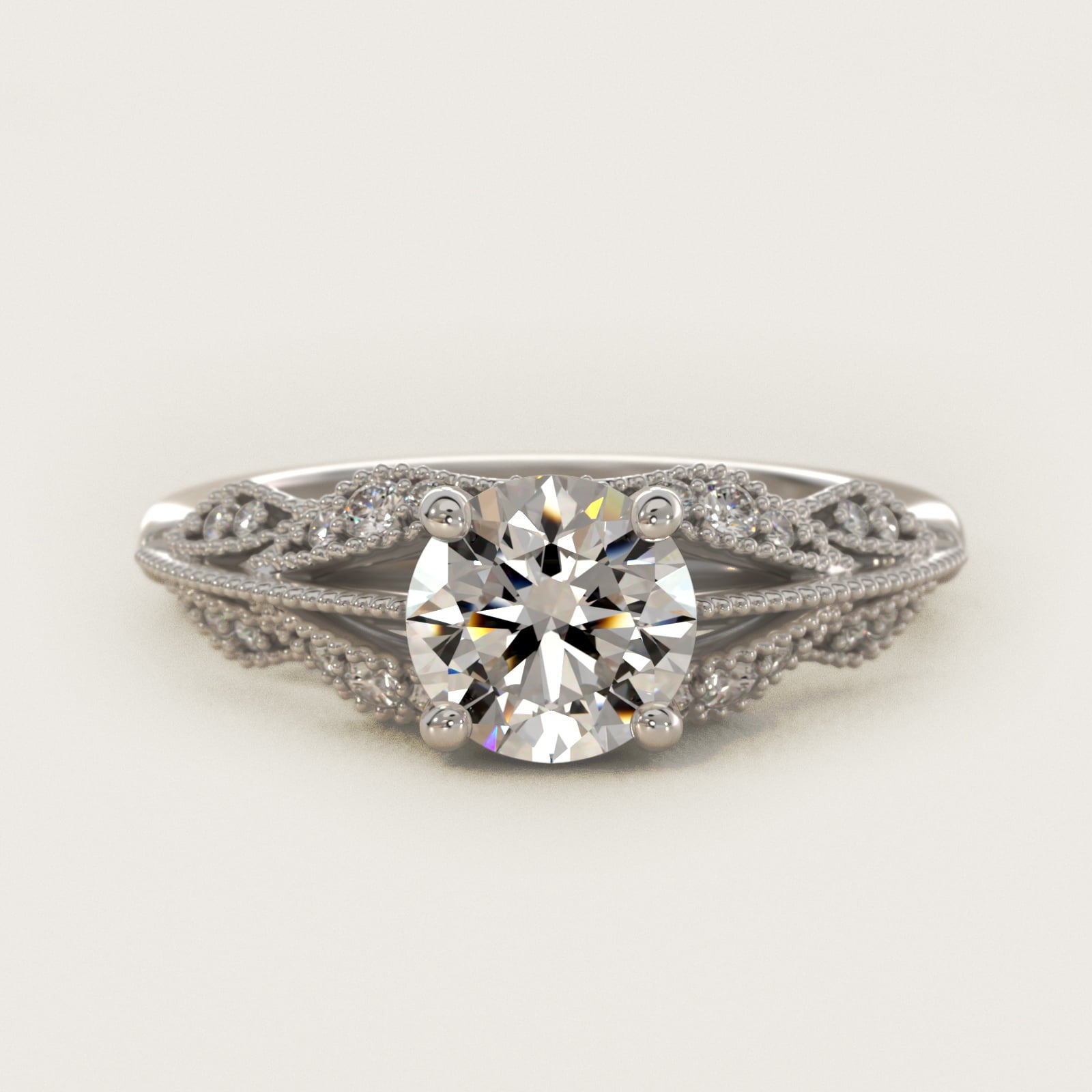 Floral Bouquet Vintage-Style Engagement Ring In Platinum By James Allen - Round Center