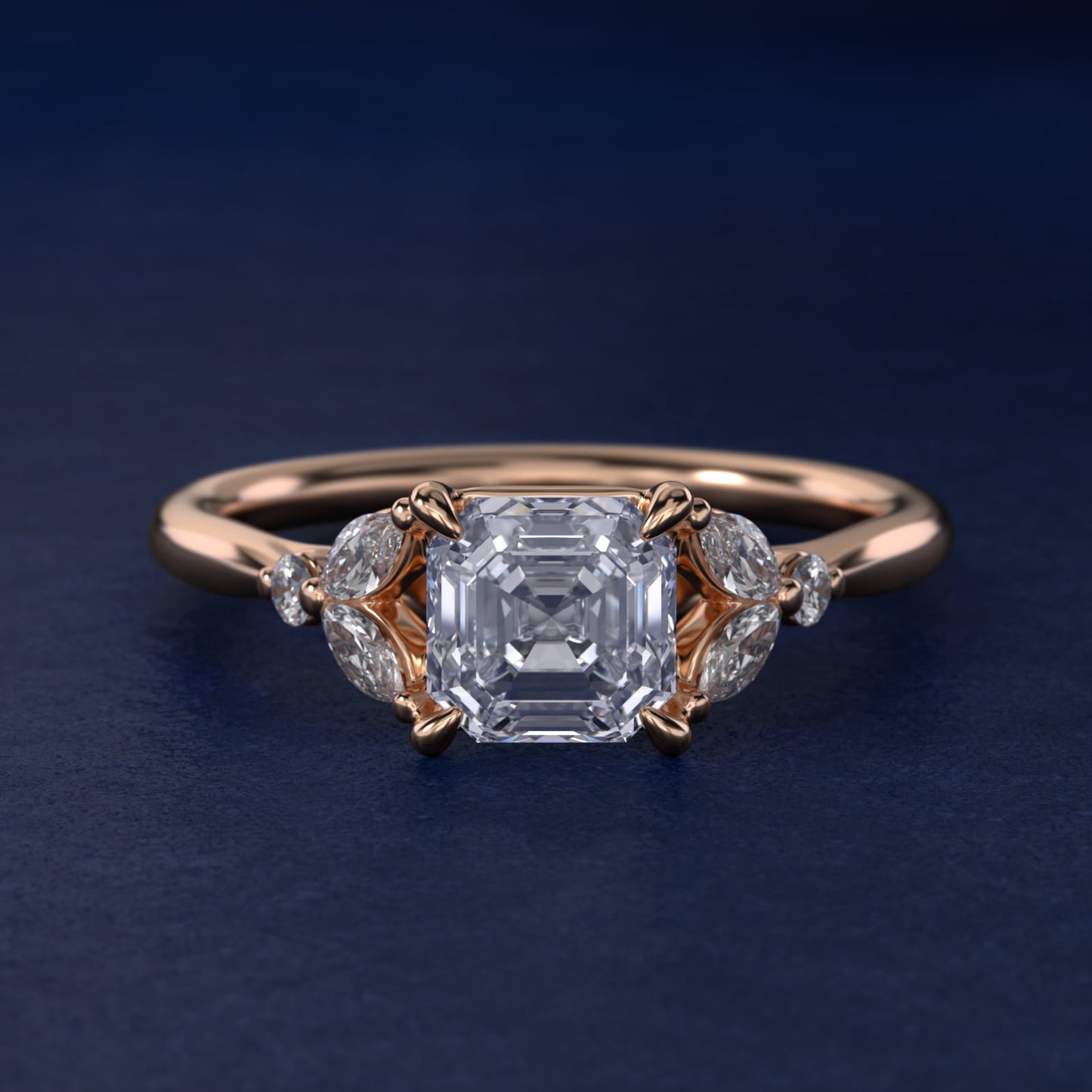 Floral Marquise Diamond Engagement Ring in 14k Rose Gold - Asscher Center