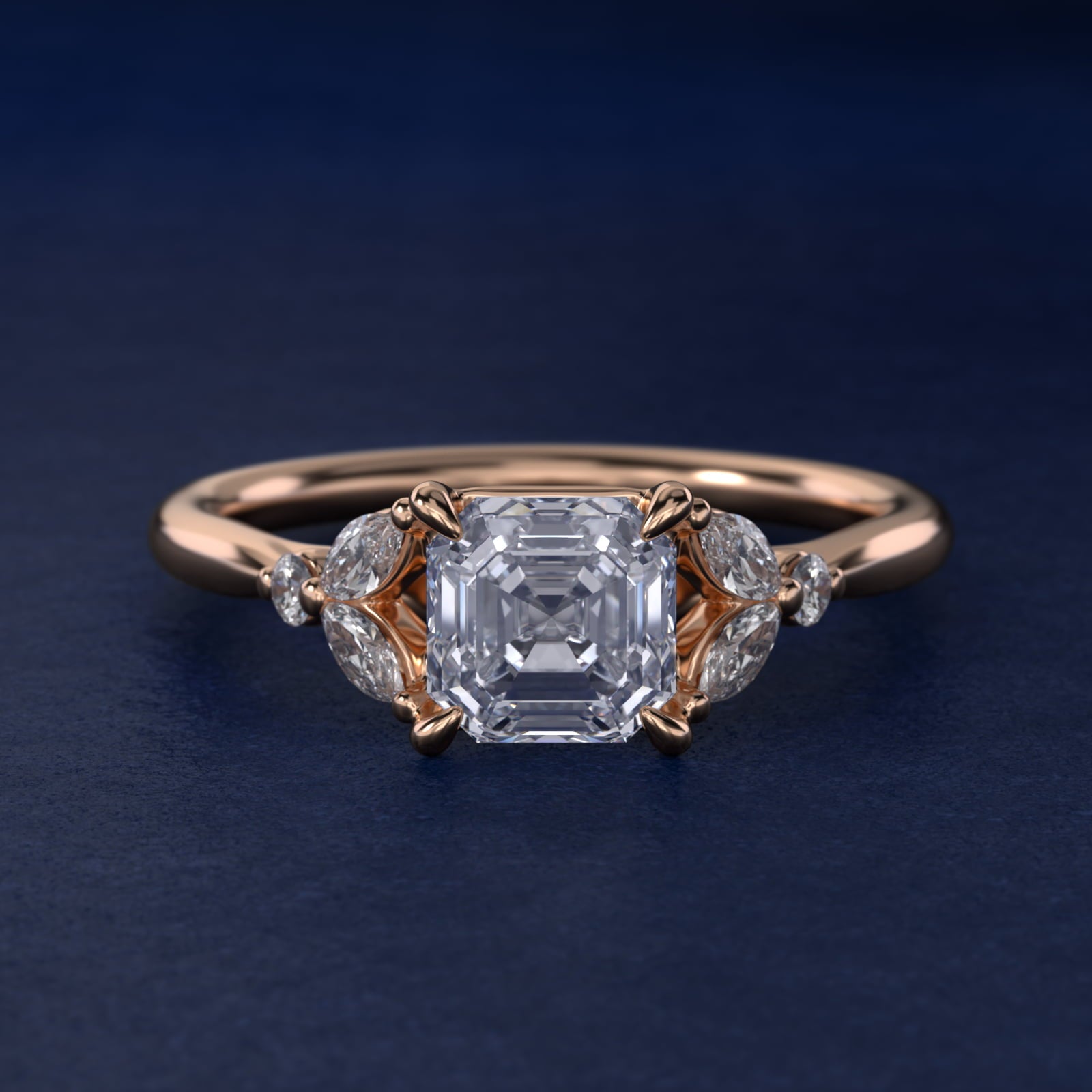 Floral Marquise Diamond Engagement Ring in 18k Rose Gold - Asscher Center