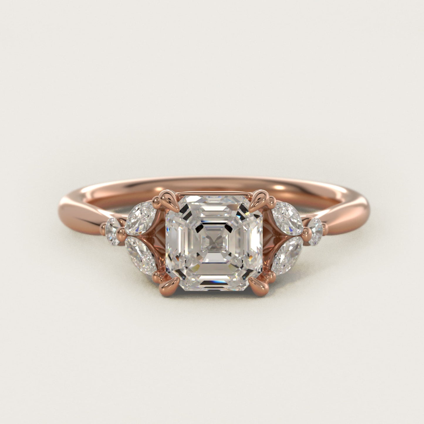 Floral Marquise Diamond Engagement Ring in 14k Rose Gold - Asscher Center