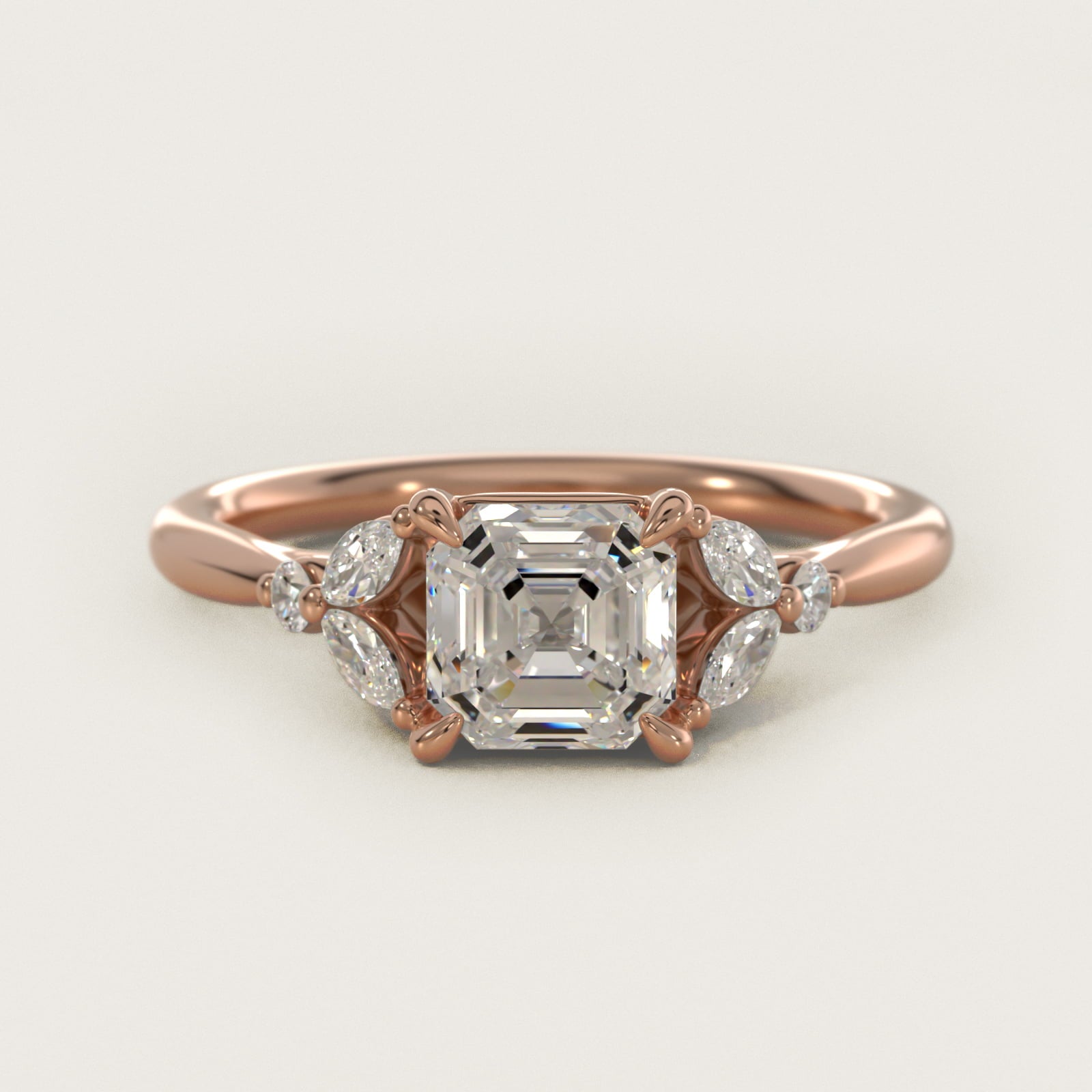 Floral Marquise Diamond Engagement Ring in 14k Rose Gold - Asscher Center