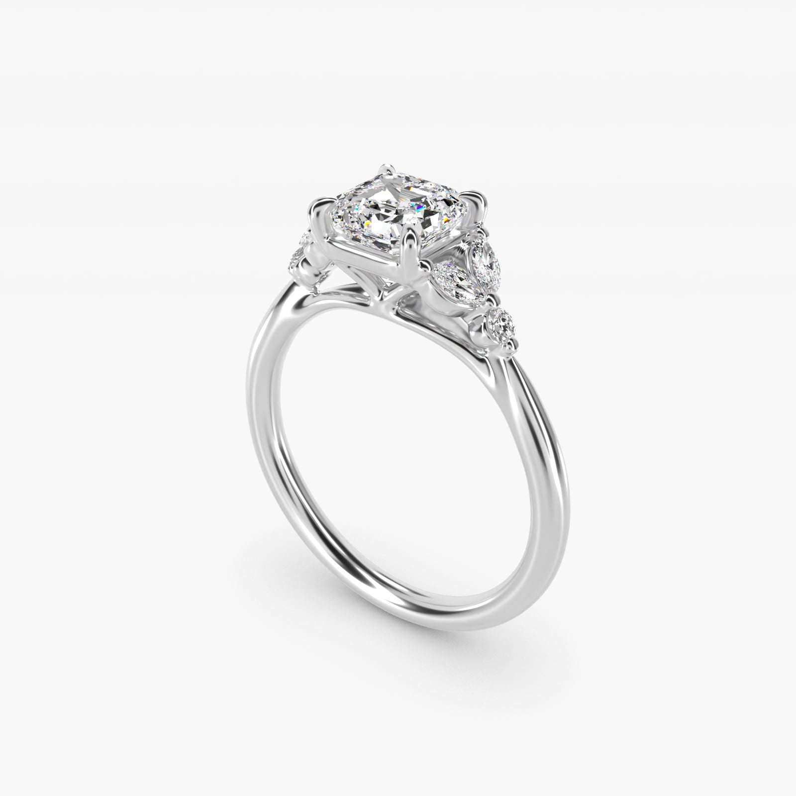 Floral Marquise Diamond Engagement Ring in 14k White Gold - Asscher Center