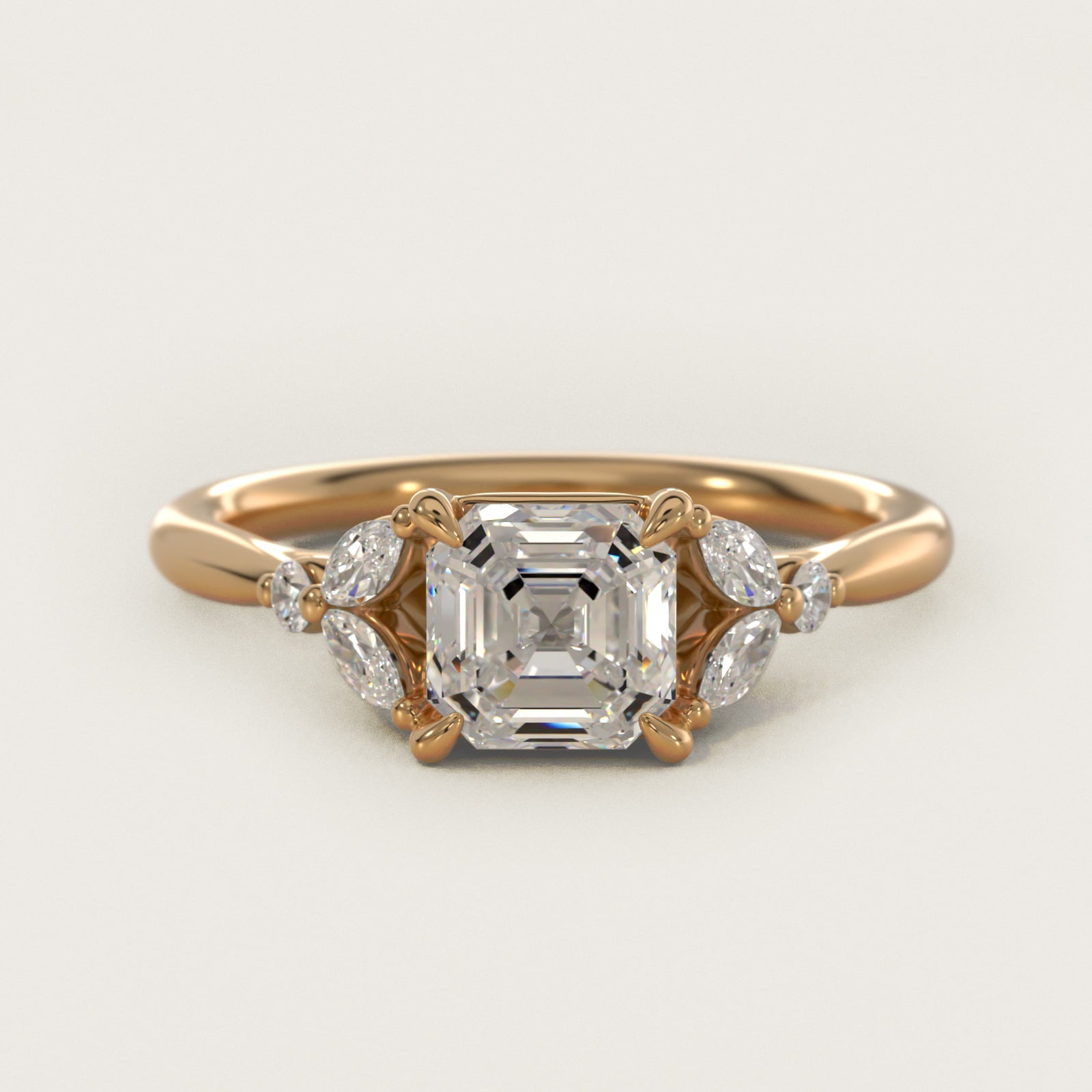 Floral Marquise Diamond Engagement Ring in 14k Yellow Gold - Asscher Center
