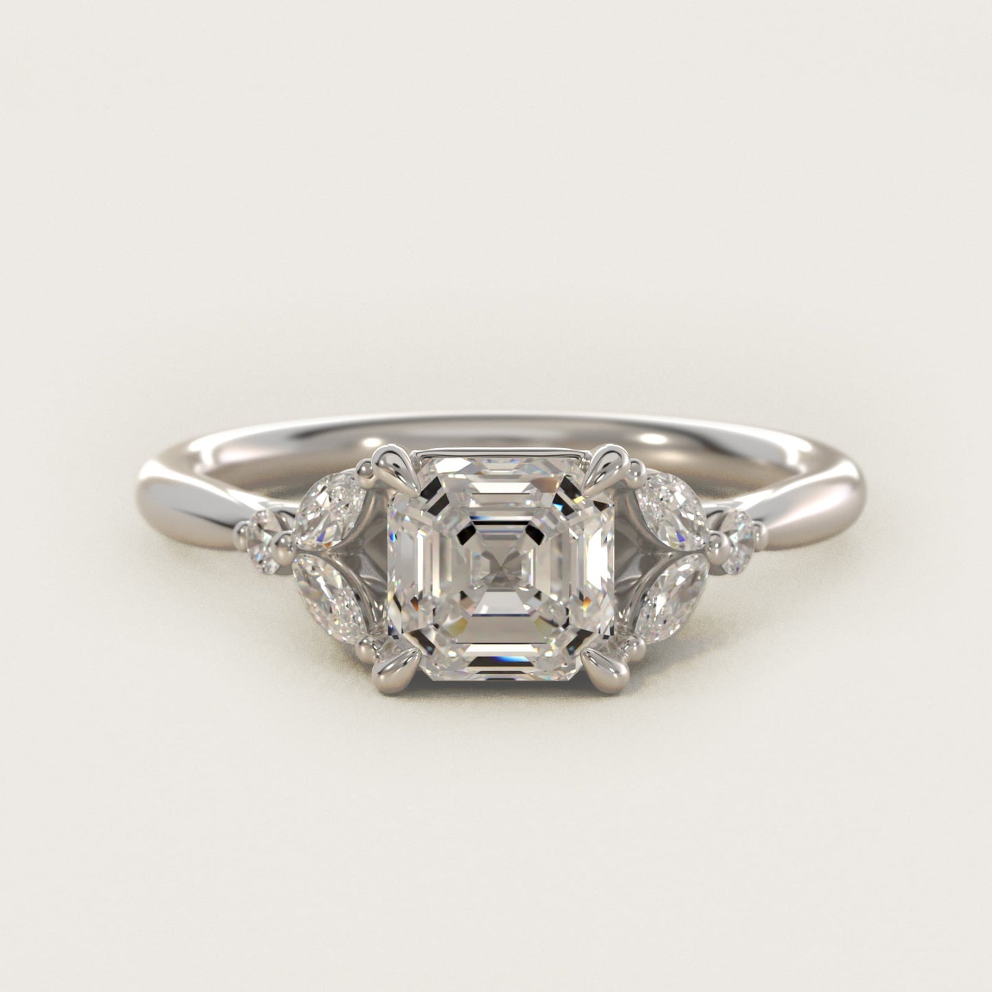Floral Marquise Diamond Engagement Ring in Platinum - Asscher Center