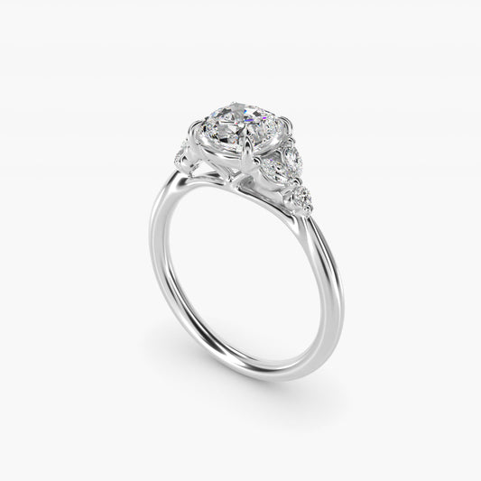 Floral Marquise Diamond Engagement Ring in Platinum - Cushion Center