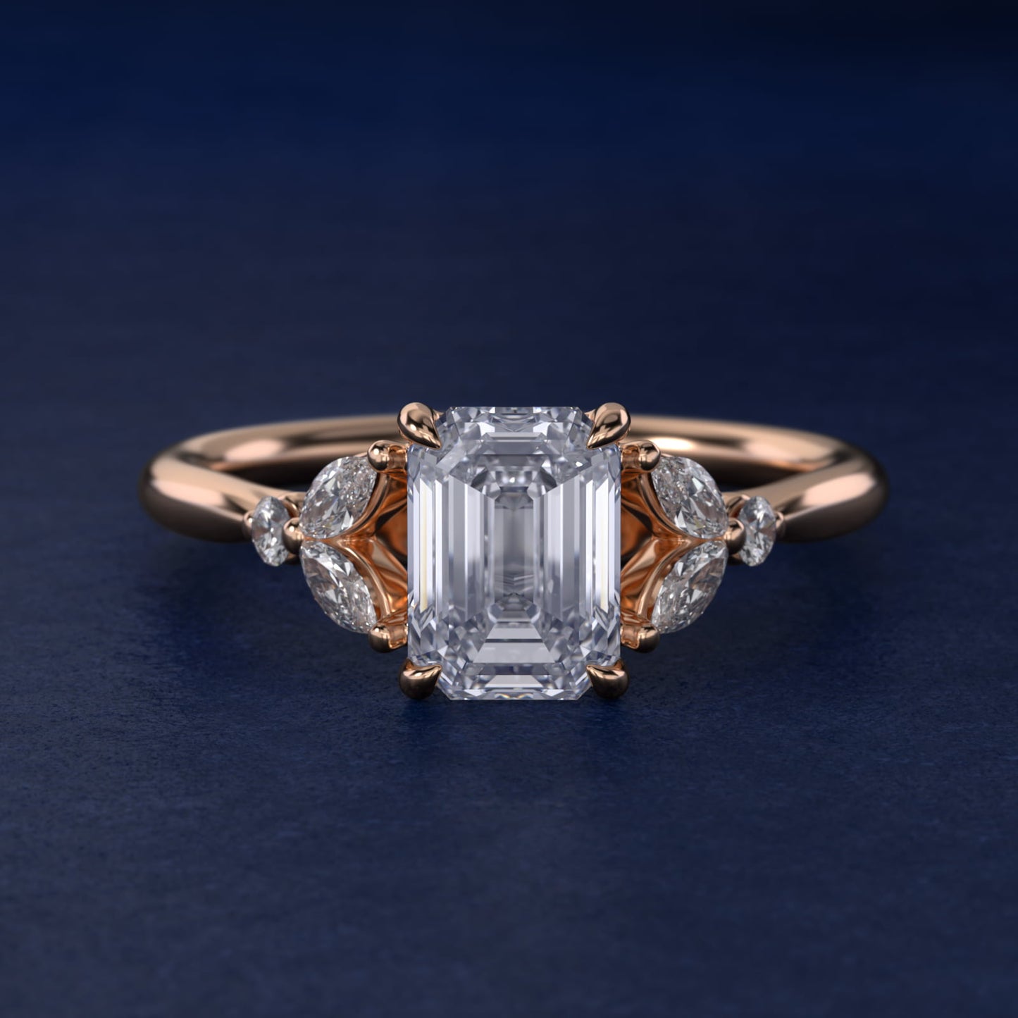 Floral Marquise Diamond Engagement Ring in 14k Rose Gold - Emerald Center